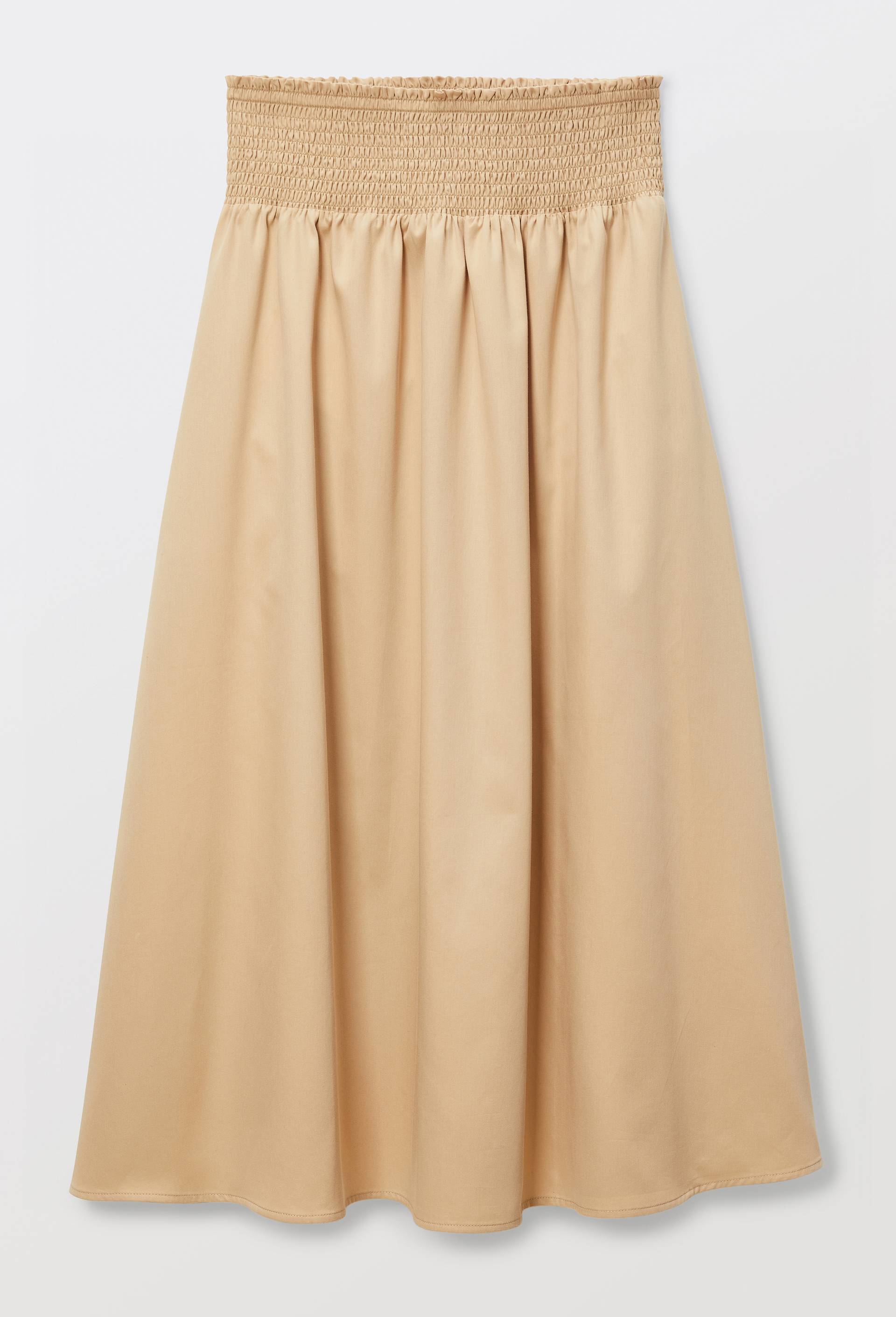 Jupe midi taille smock&eacute;e unie en coton BIO GOTS, Beige clair, large image number 2