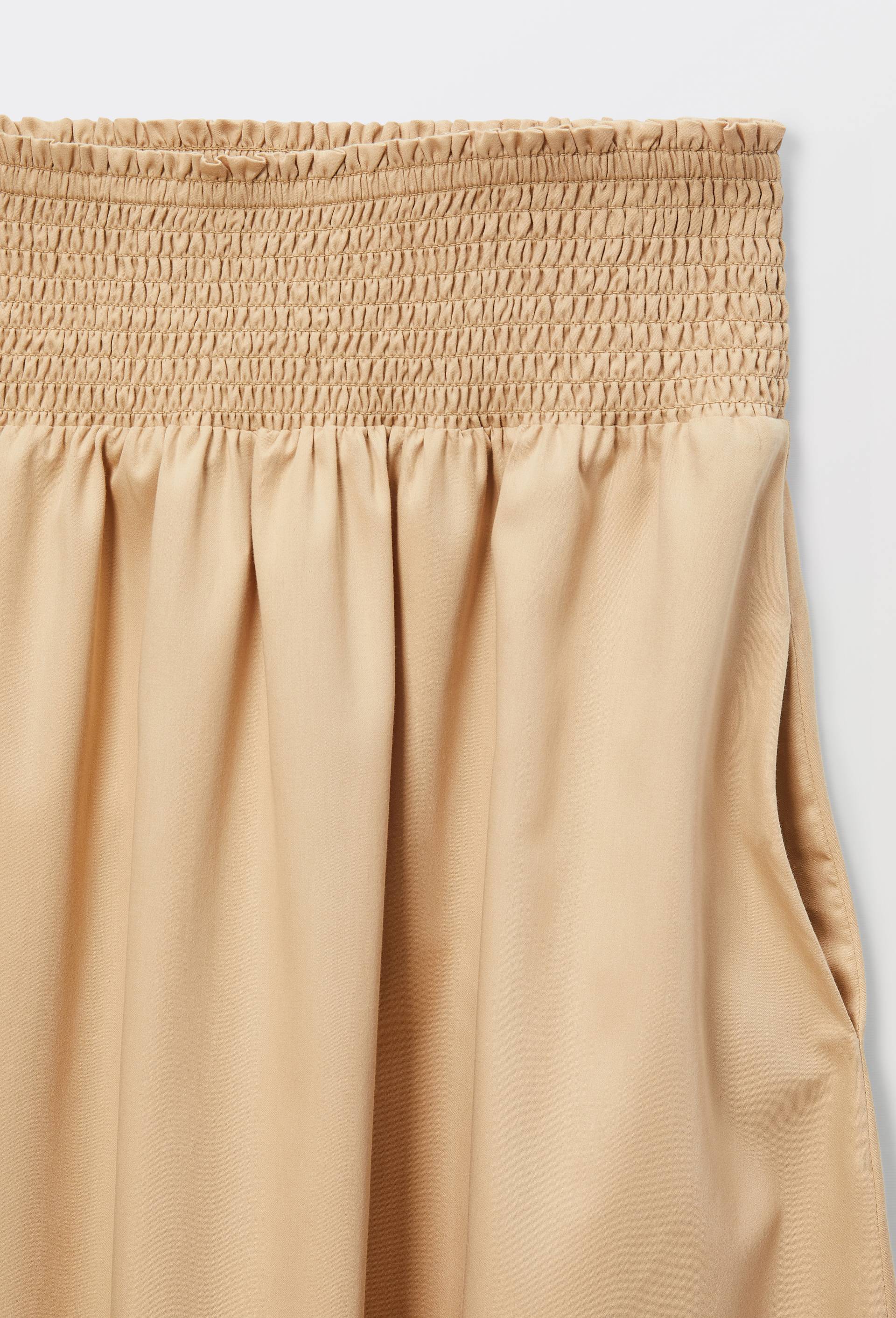Jupe midi taille smock&eacute;e unie en coton BIO GOTS, Beige clair, large image number 3.0