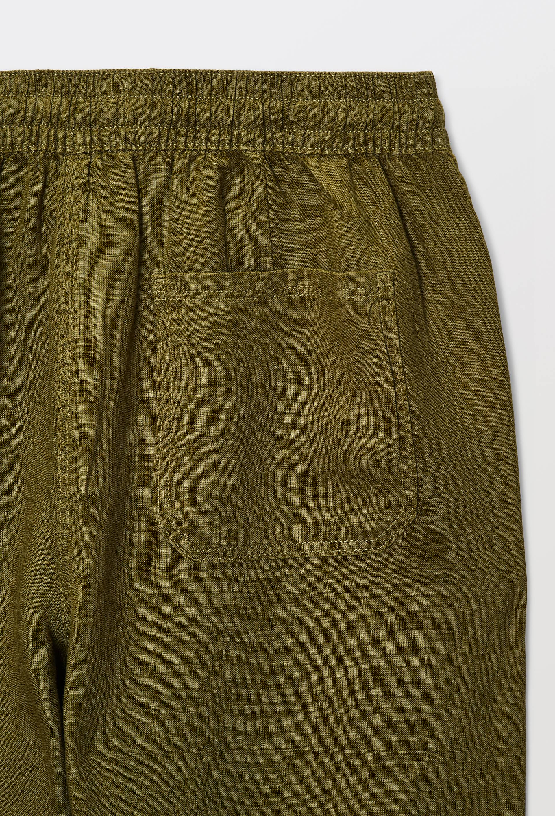 Pantalon taille semi-&eacute;lastiqu&eacute;e uni en lin, Vert fonc&eacute;, large image number 4.0