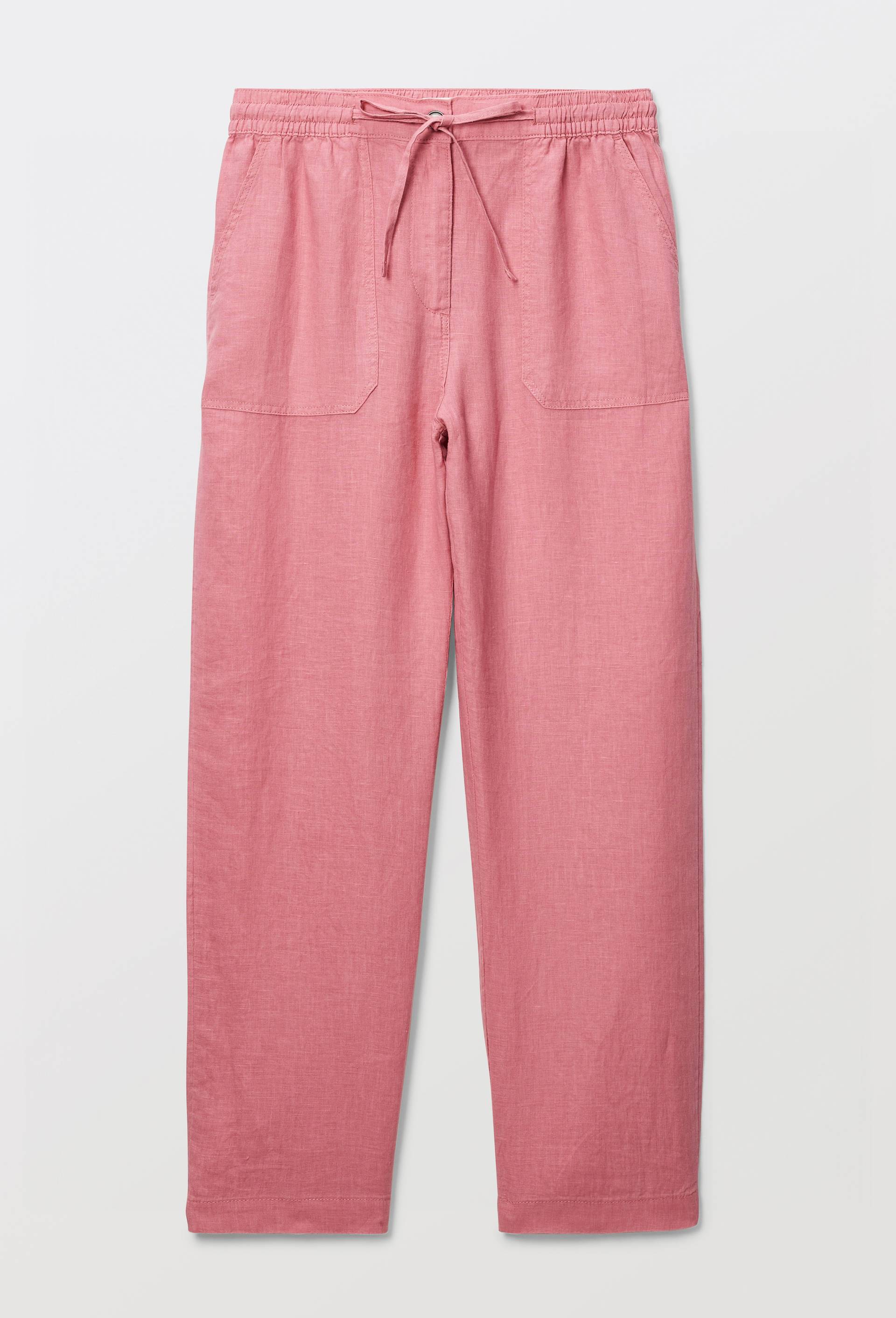 Pantalon taille semi-&eacute;lastiqu&eacute;e uni en lin, Rose, large image number 2.0