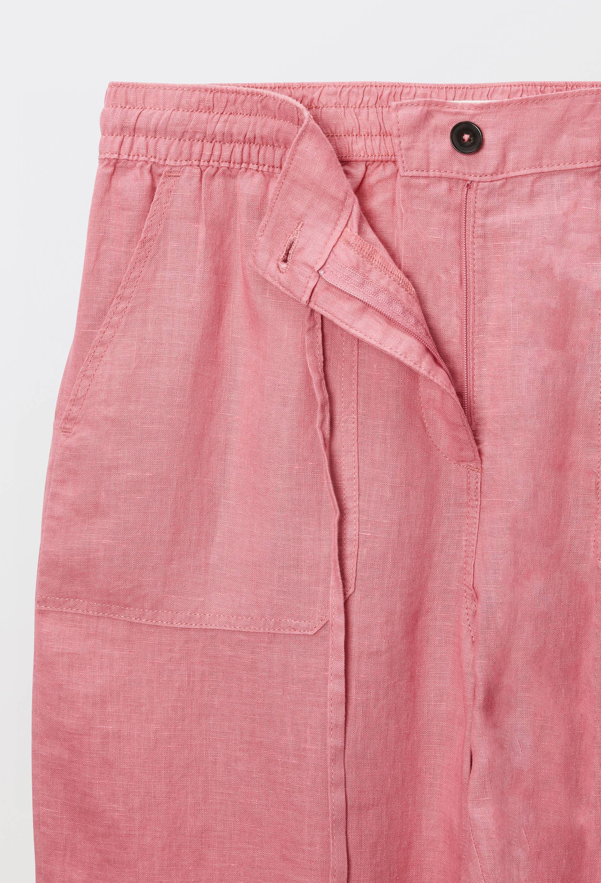 Pantalon taille semi-&eacute;lastiqu&eacute;e uni en lin, Rose, large image number 3