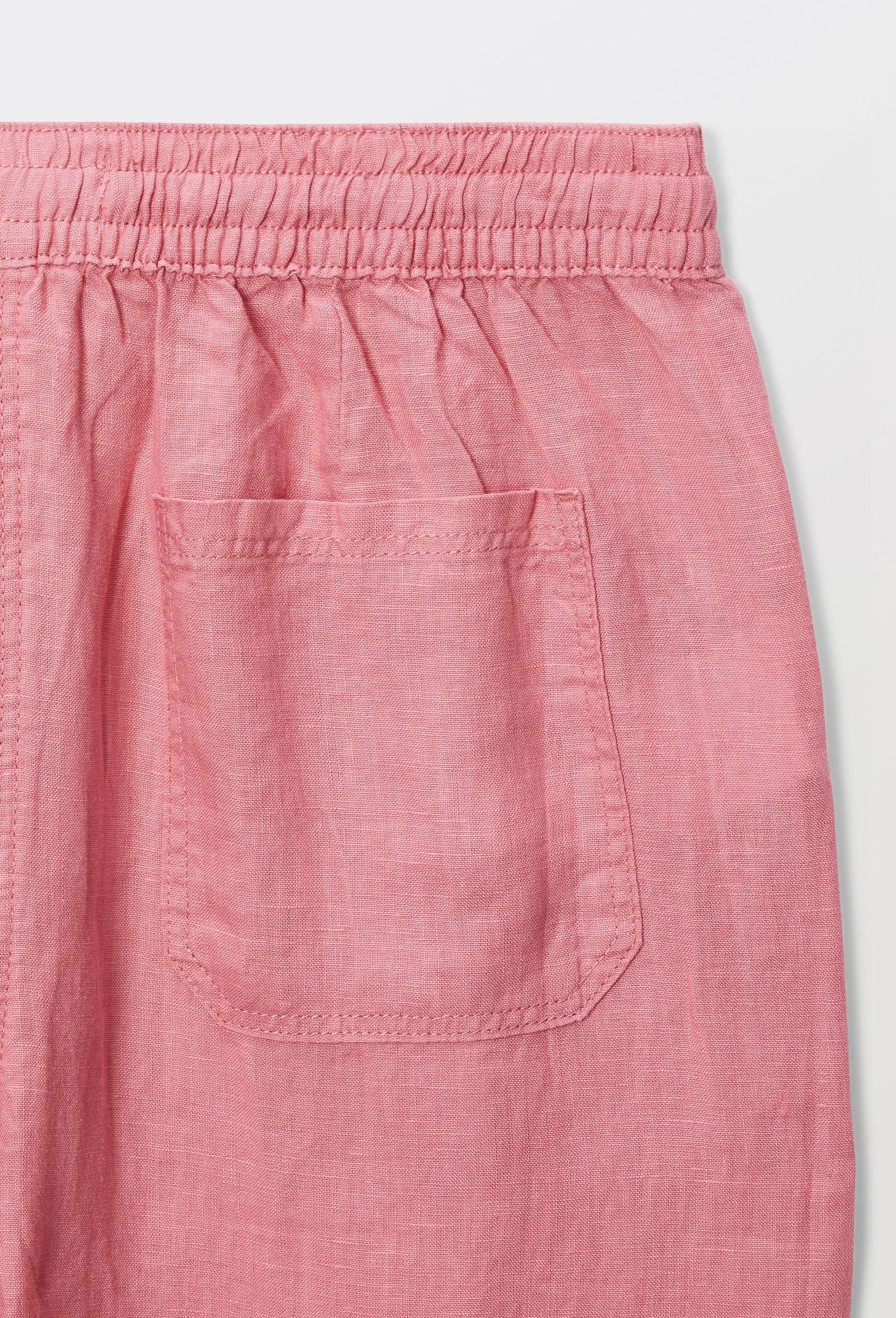 Pantalon taille semi-&eacute;lastiqu&eacute;e uni en lin, Rose, large image number 4