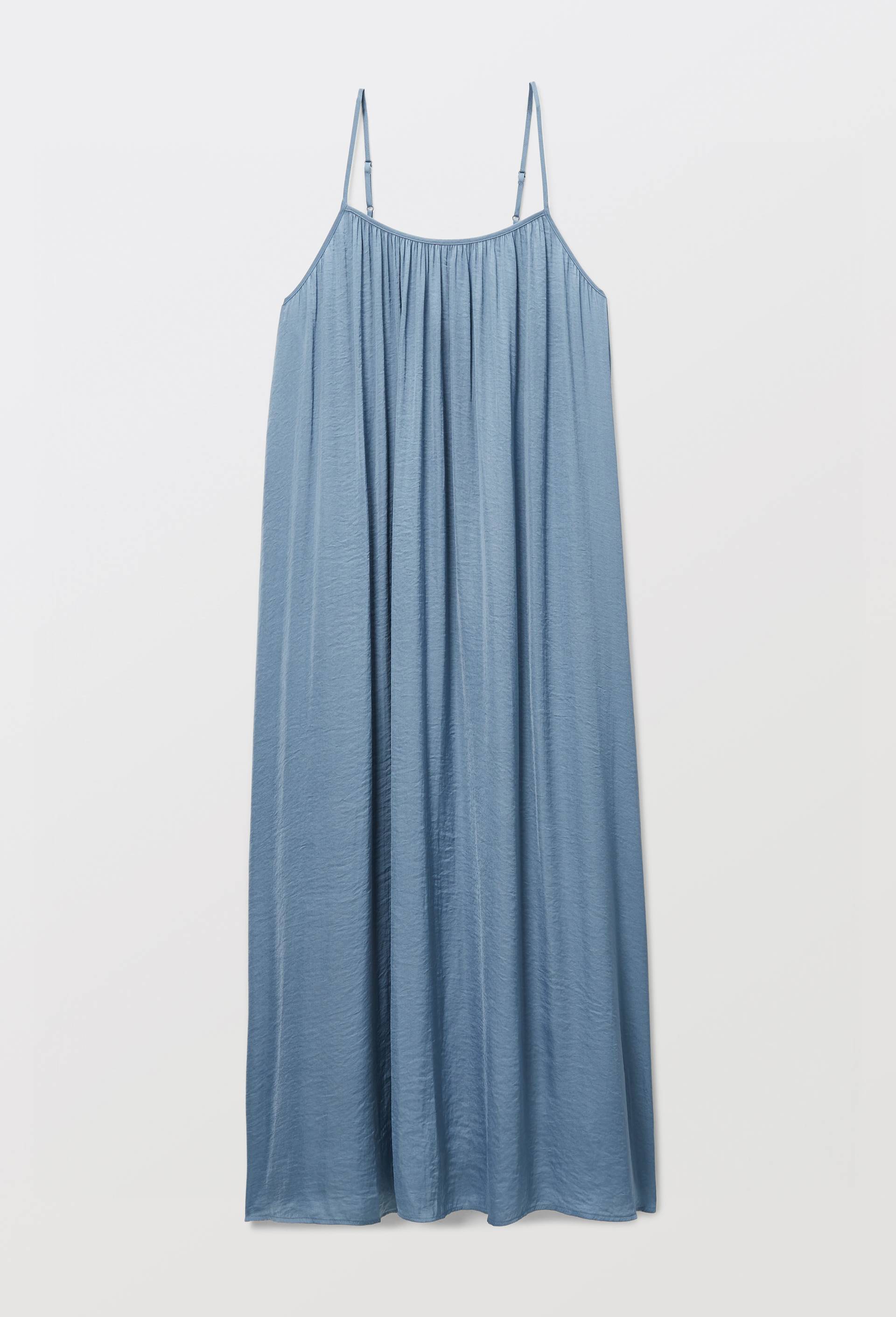 Robe ample satin&eacute;e &agrave; bretelles, Bleu, large image number 2