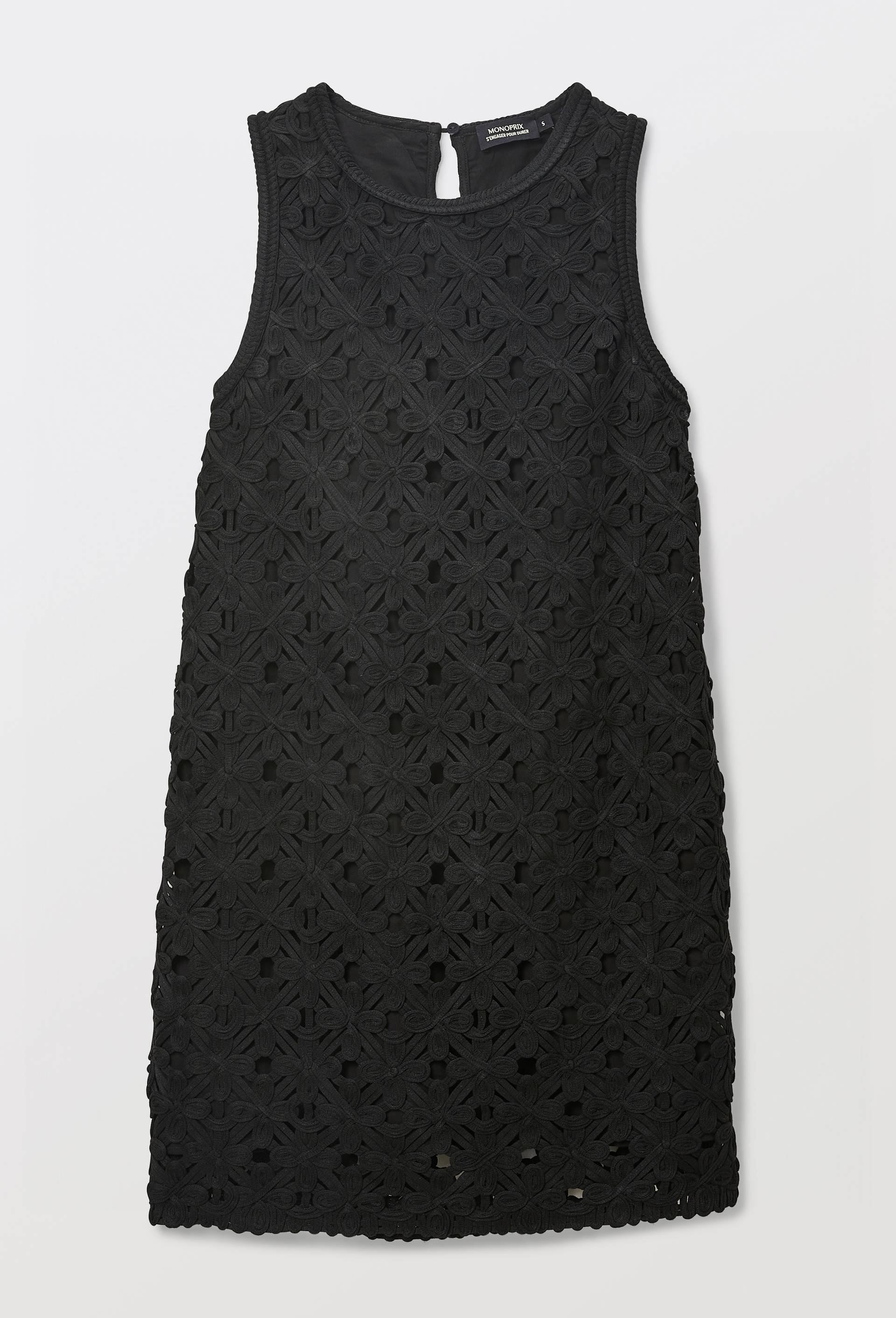 Robe courte sans manches brod&eacute;e, Noir, large image number 2