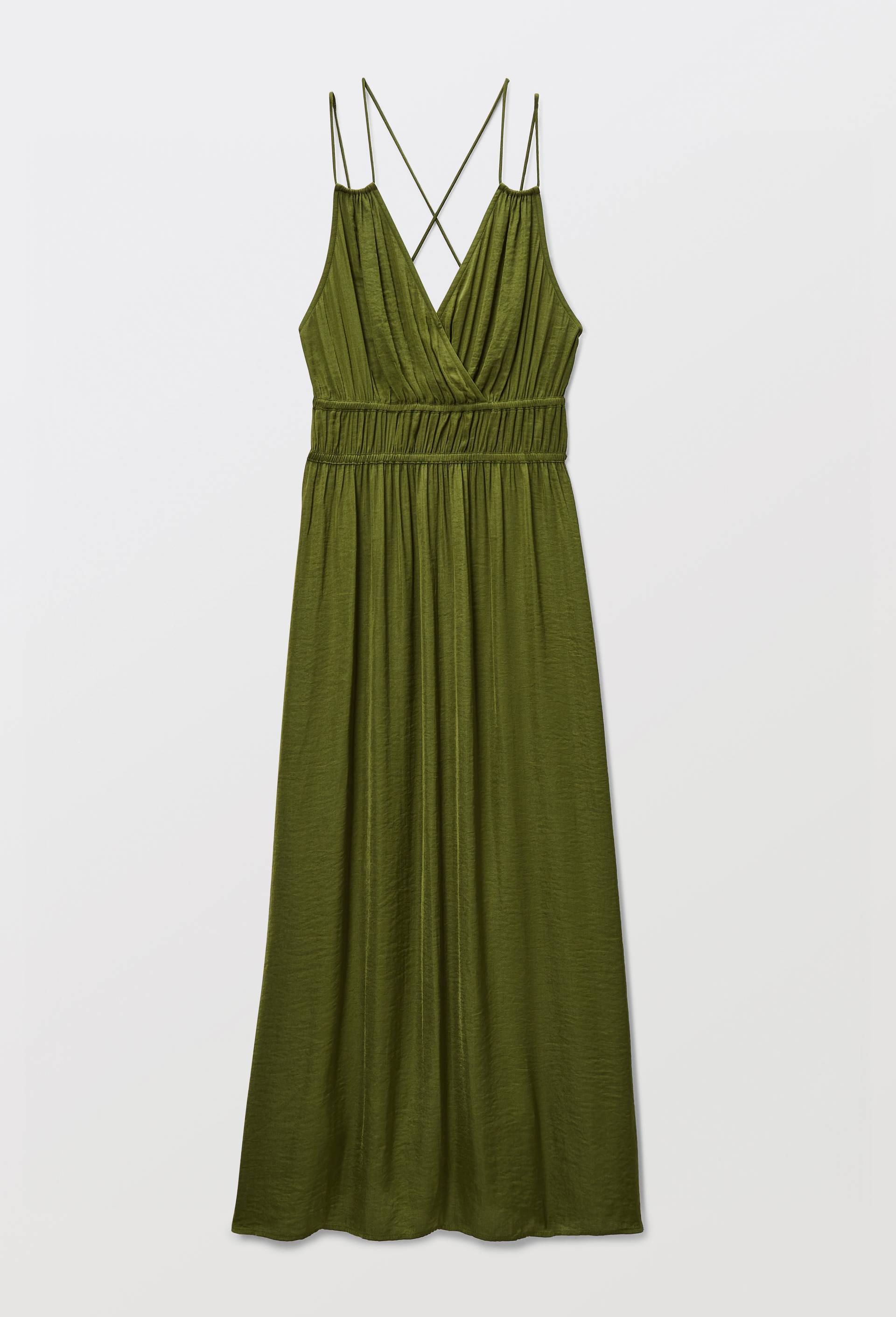 Robe midi satin&eacute;e &eacute;lastiqu&eacute;e taille, Vert fonc&eacute;, large image number 2