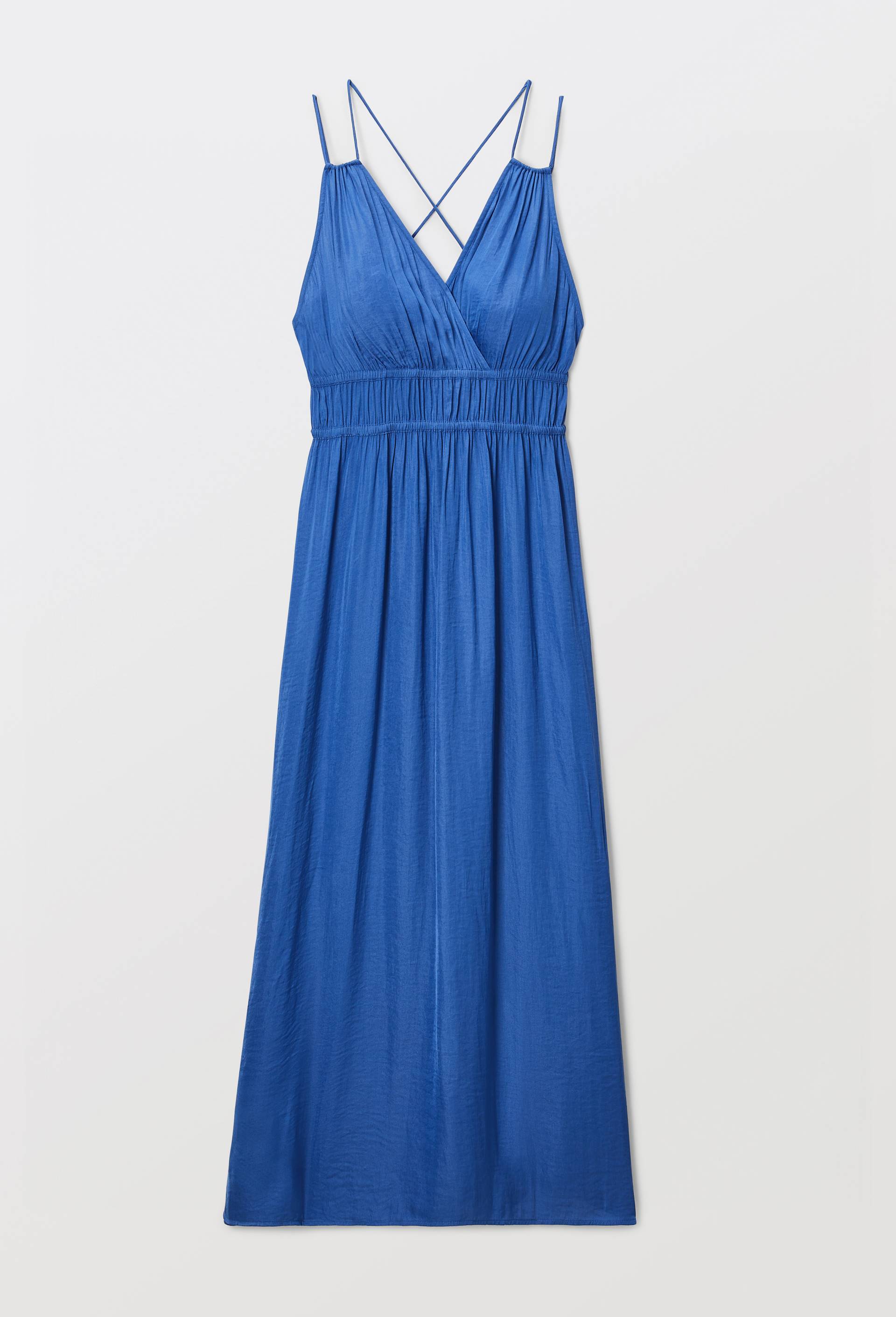 Robe midi satin&eacute;e &eacute;lastiqu&eacute;e taille, Bleu, large image number 2.0
