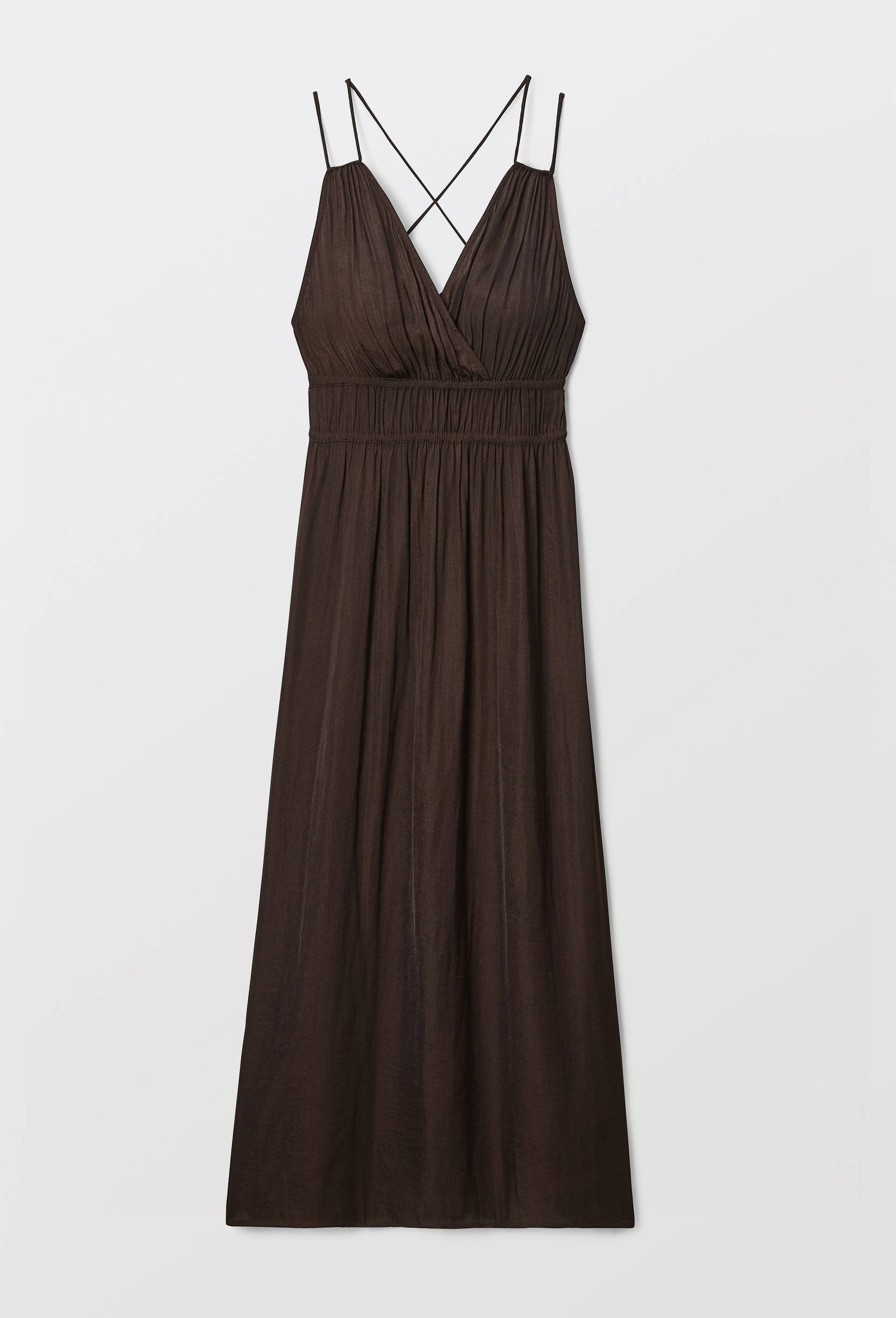 Robe midi satin&eacute;e &eacute;lastiqu&eacute;e taille, Brun fonc&eacute;, large image number 2.0