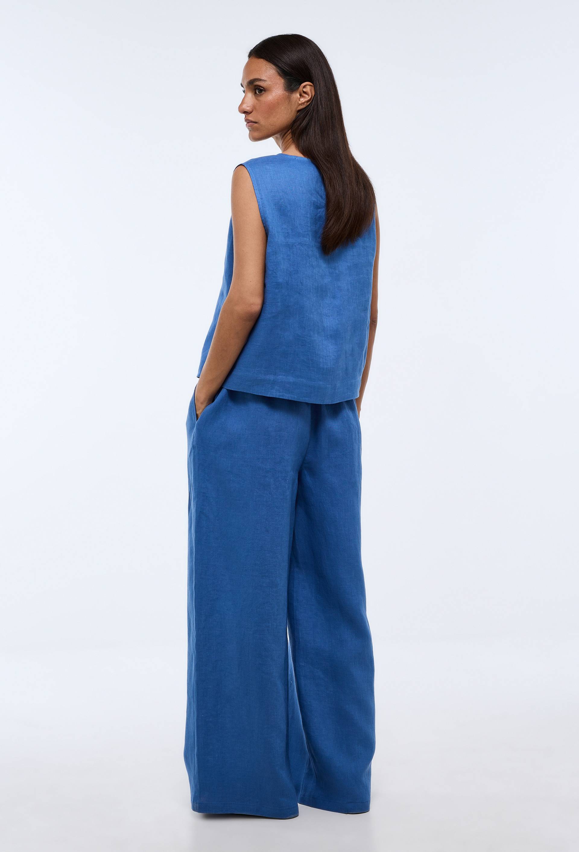 Pantalon en lin avec cordon &agrave; la taille, Bleu, large image number 1