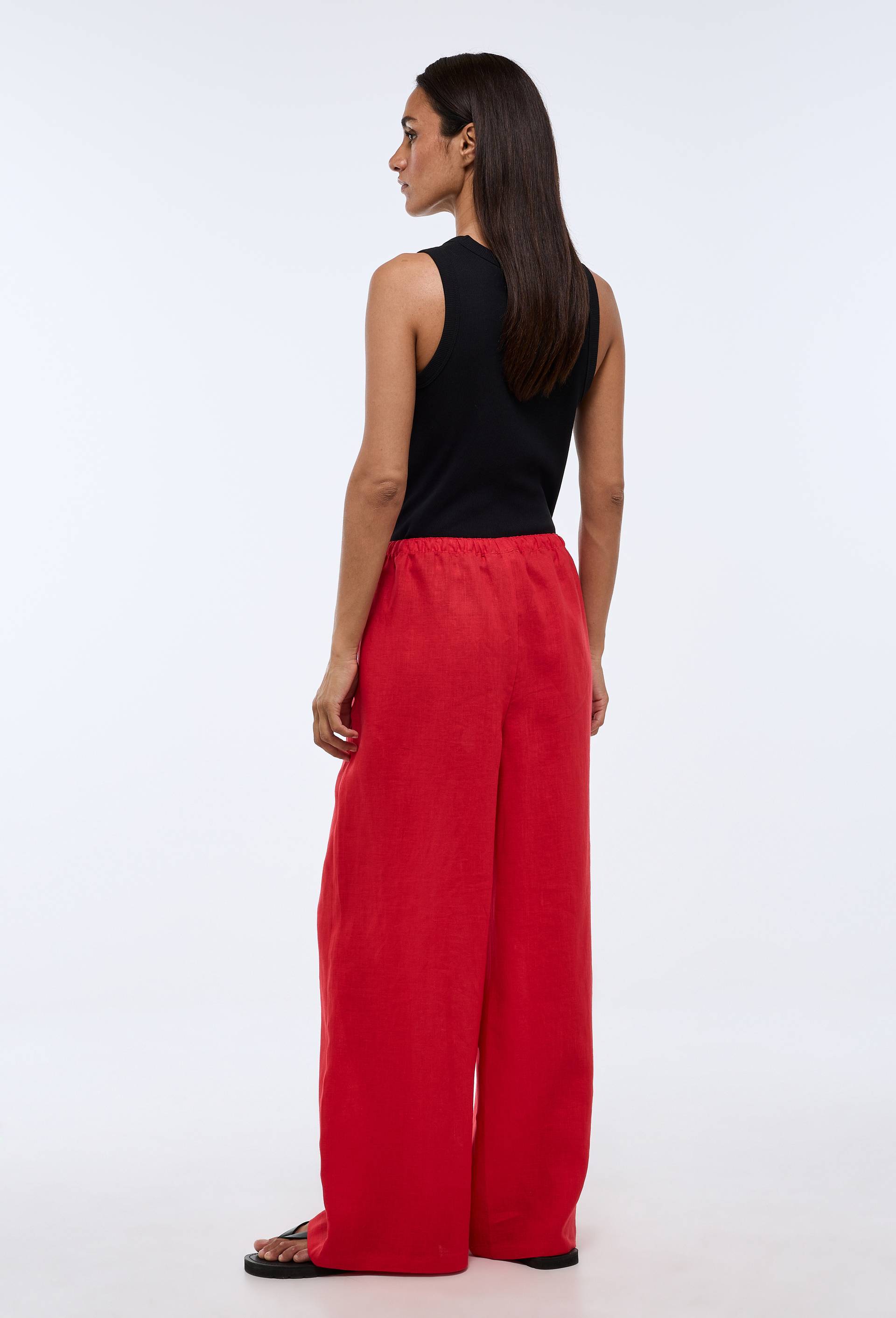 Pantalon en lin avec cordon &agrave; la taille, Rouge, large image number 1