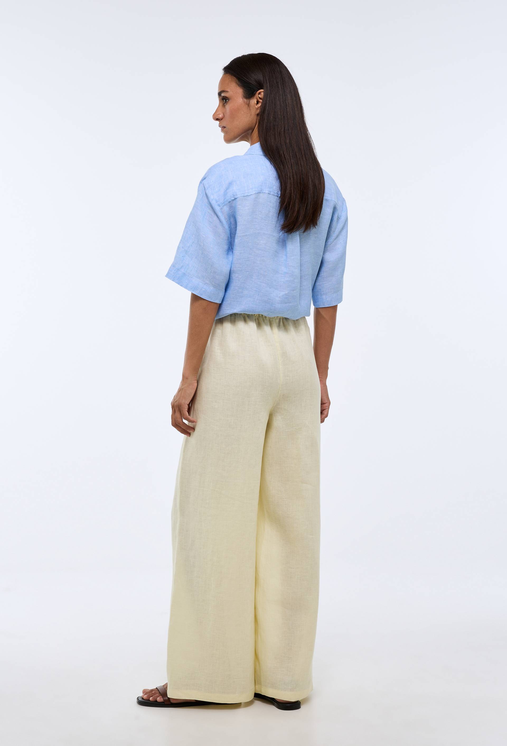 Pantalon en lin avec cordon &agrave; la taille, Jaune clair, large image number 1.0