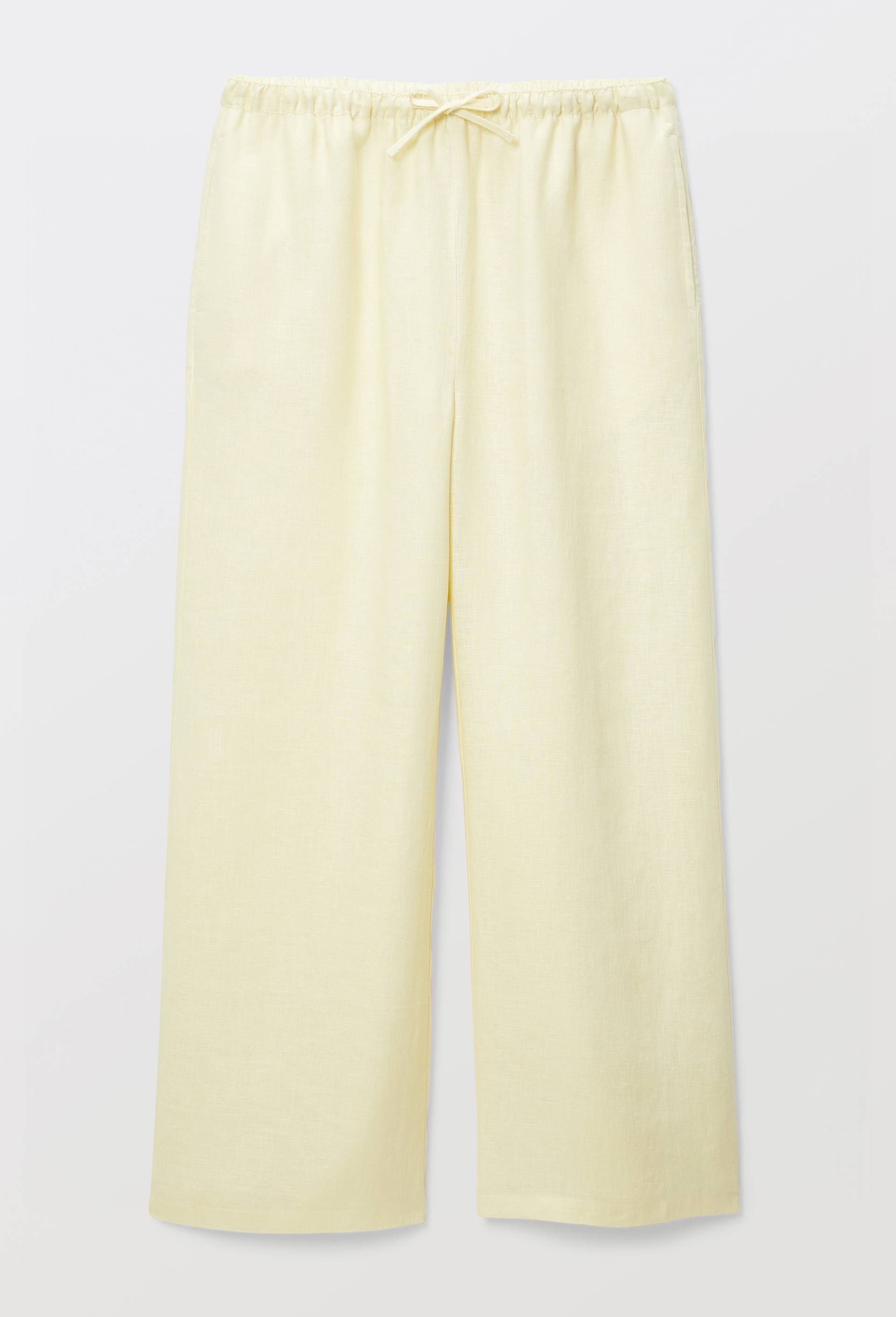 Pantalon en lin avec cordon &agrave; la taille, Jaune clair, large image number 2.0