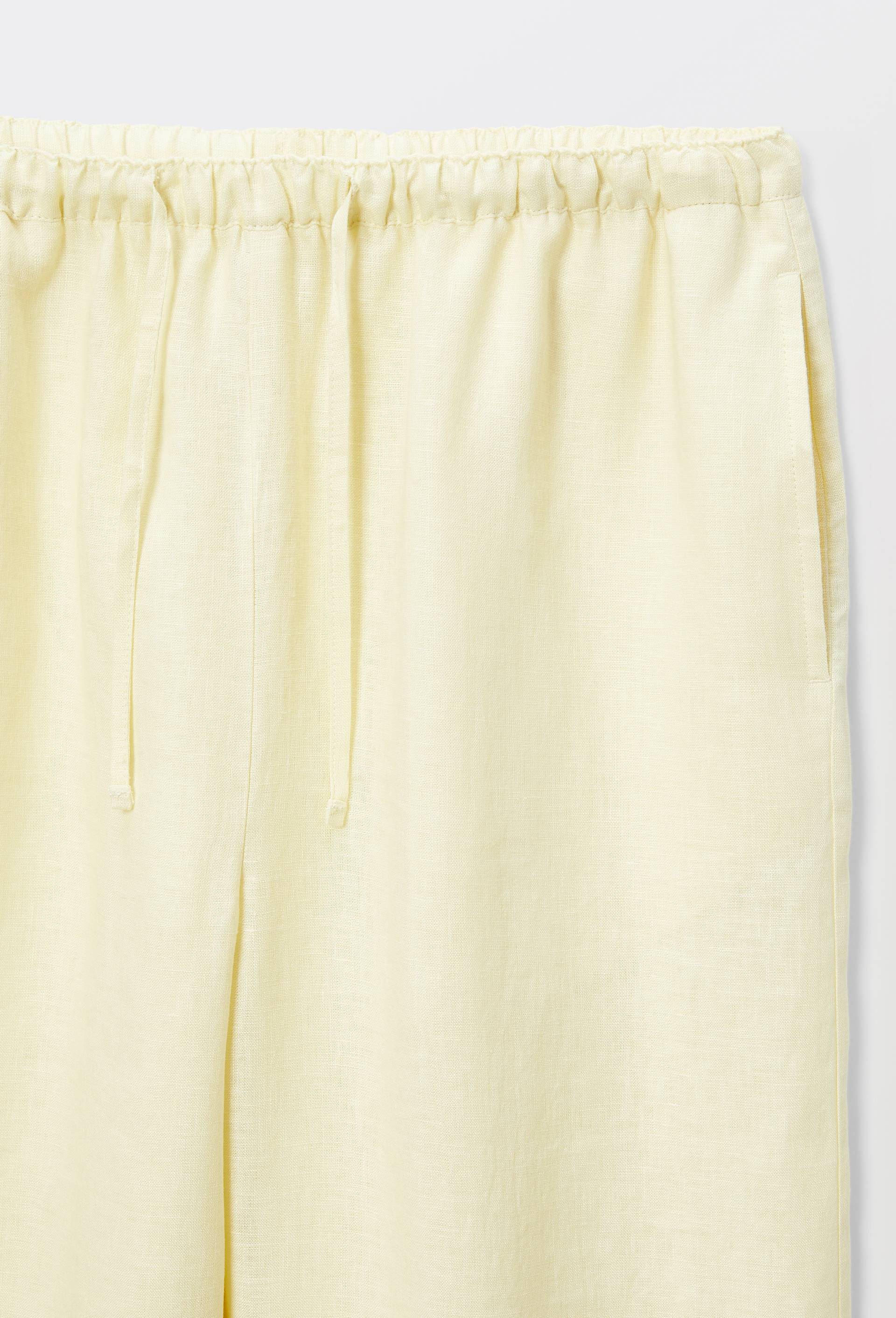 Pantalon en lin avec cordon &agrave; la taille, Jaune clair, large image number 3