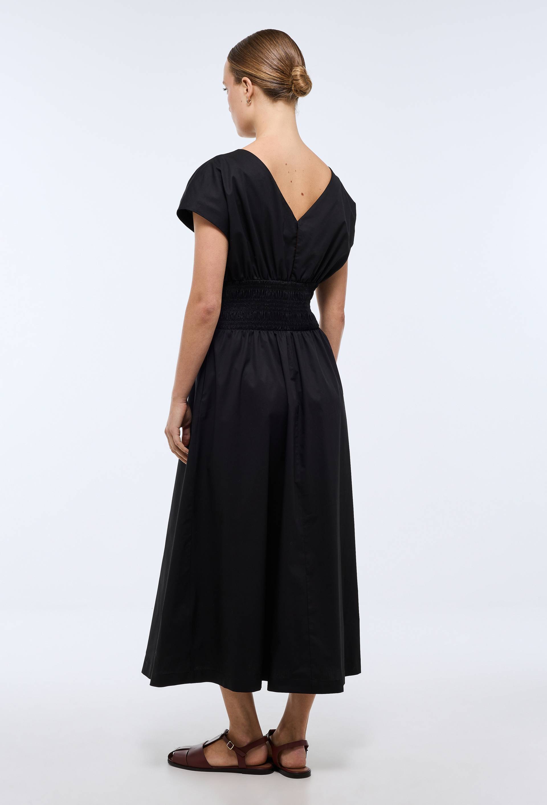 Robe midi cintr&eacute;e en coton BIO GOTS, Noir, large image number 1.0