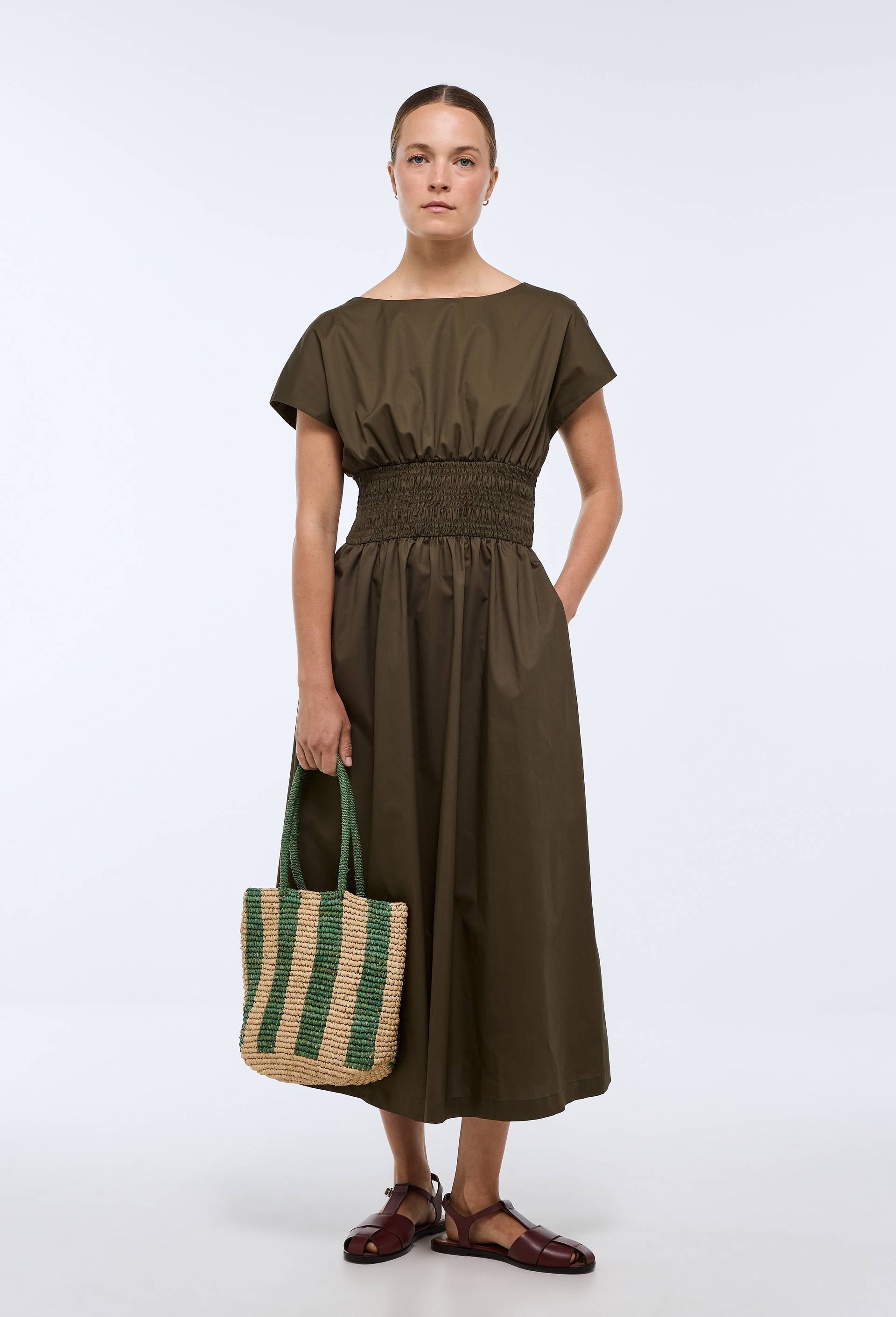 Robe midi cintr&eacute;e en coton BIO GOTS, Vert fonc&eacute;, large image number 0