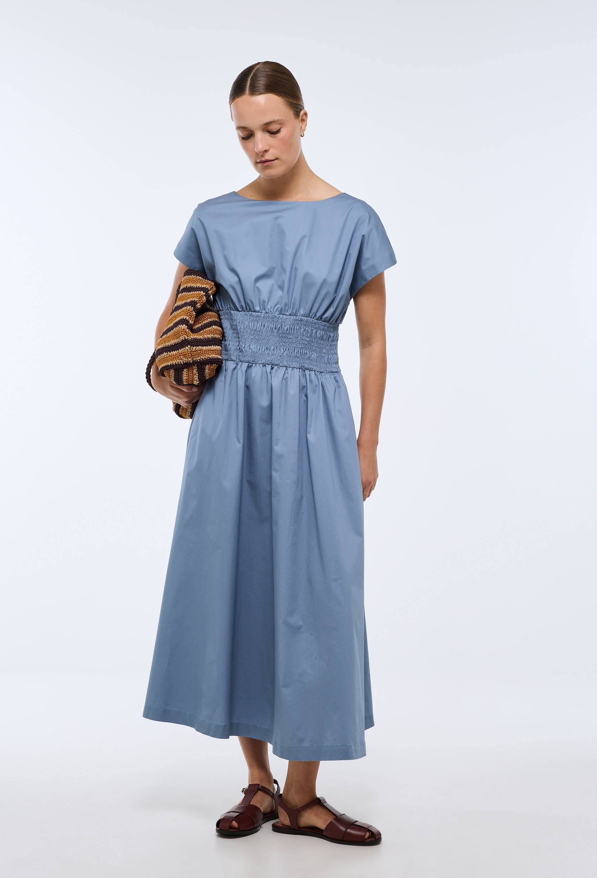 Robe midi cintr&eacute;e en coton BIO GOTS, Bleu, large image number 0