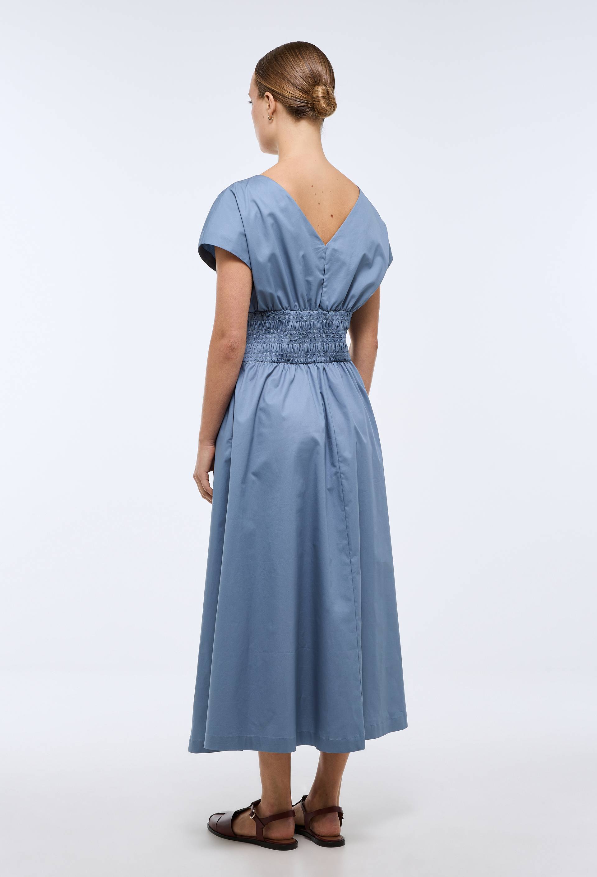 Robe midi cintr&eacute;e en coton BIO GOTS, Bleu, large image number 1.0