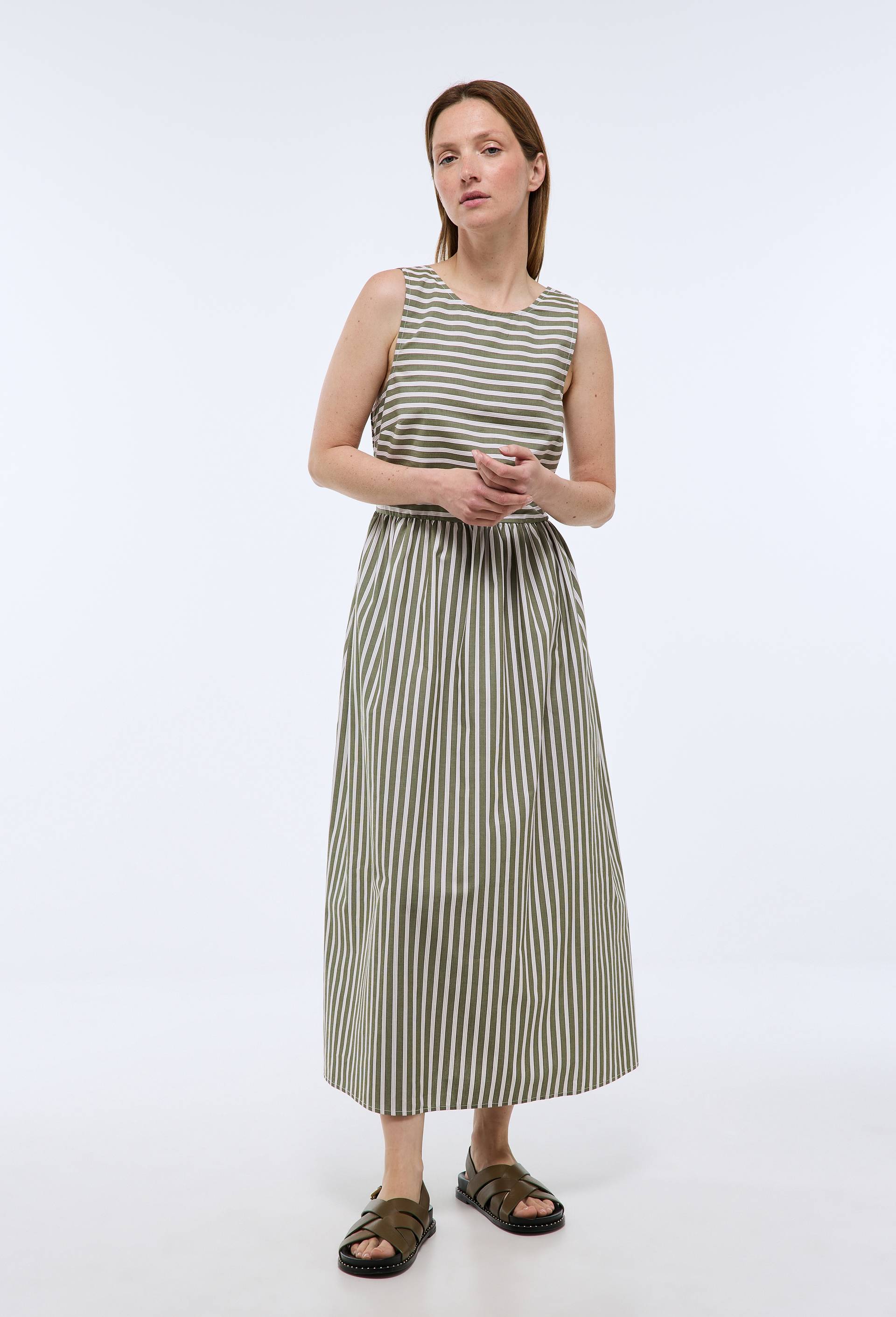 Robe midi ray&eacute;e en coton BIO GOTS, Vert fonc&eacute;, large image number 0