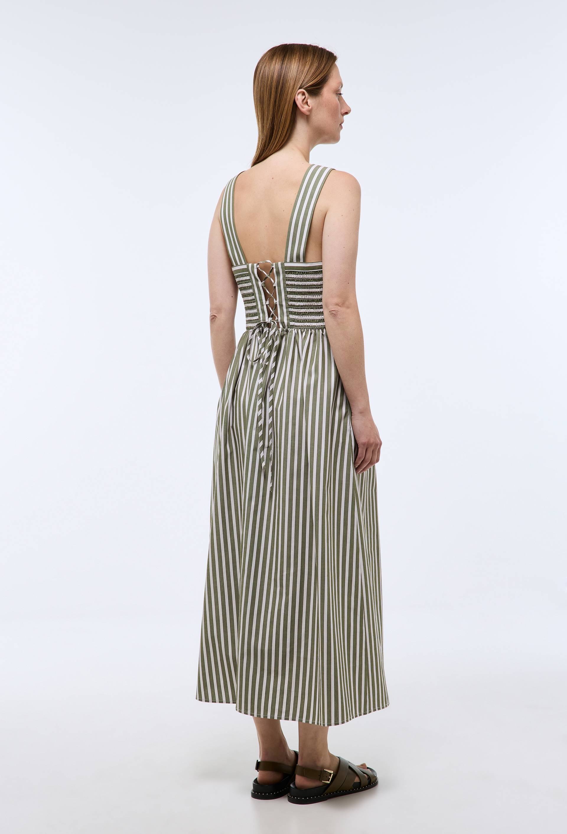Robe midi ray&eacute;e en coton BIO GOTS, Vert fonc&eacute;, large image number 2