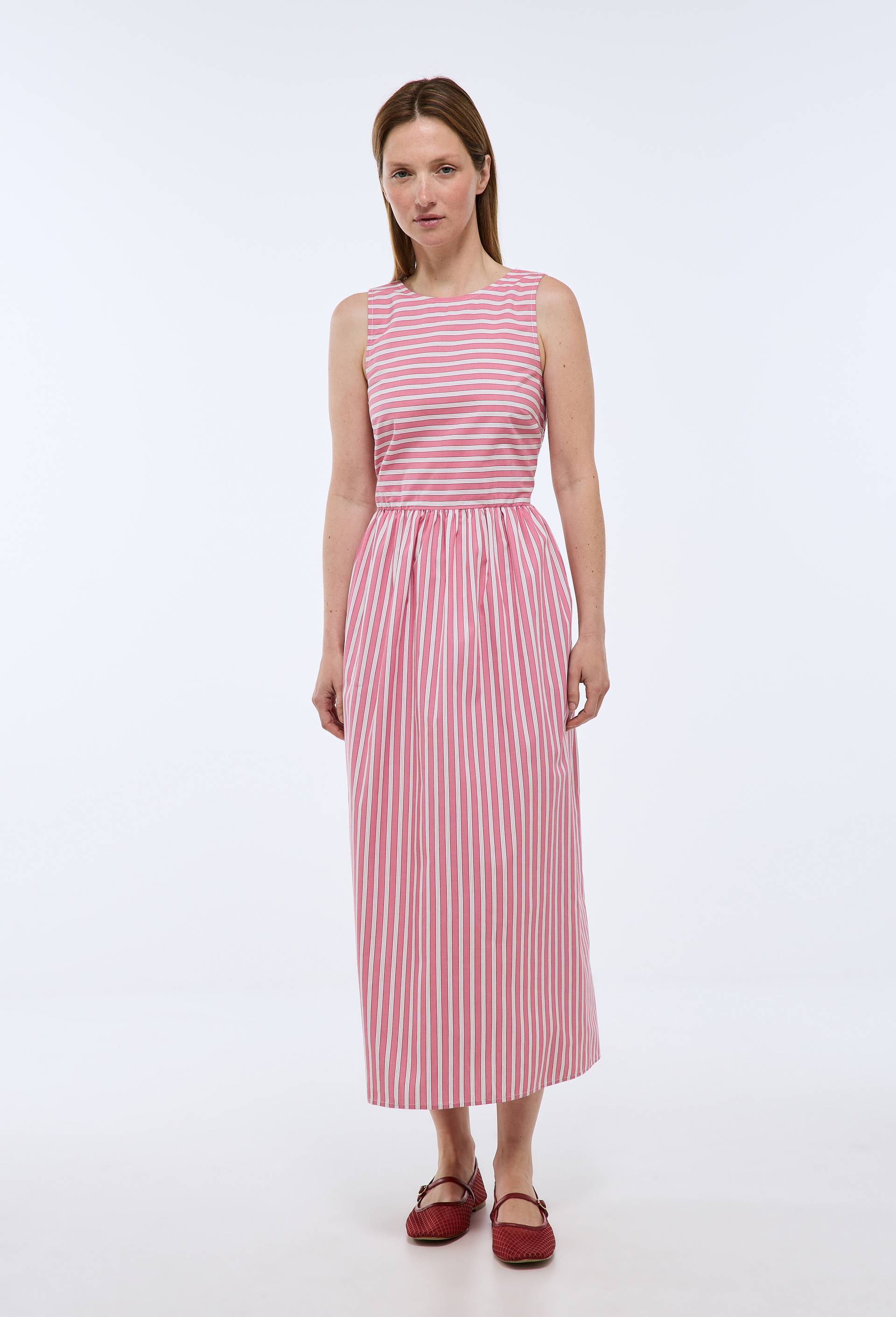 Robe midi ray&eacute;e en coton BIO GOTS, Rose, large image number 0.0