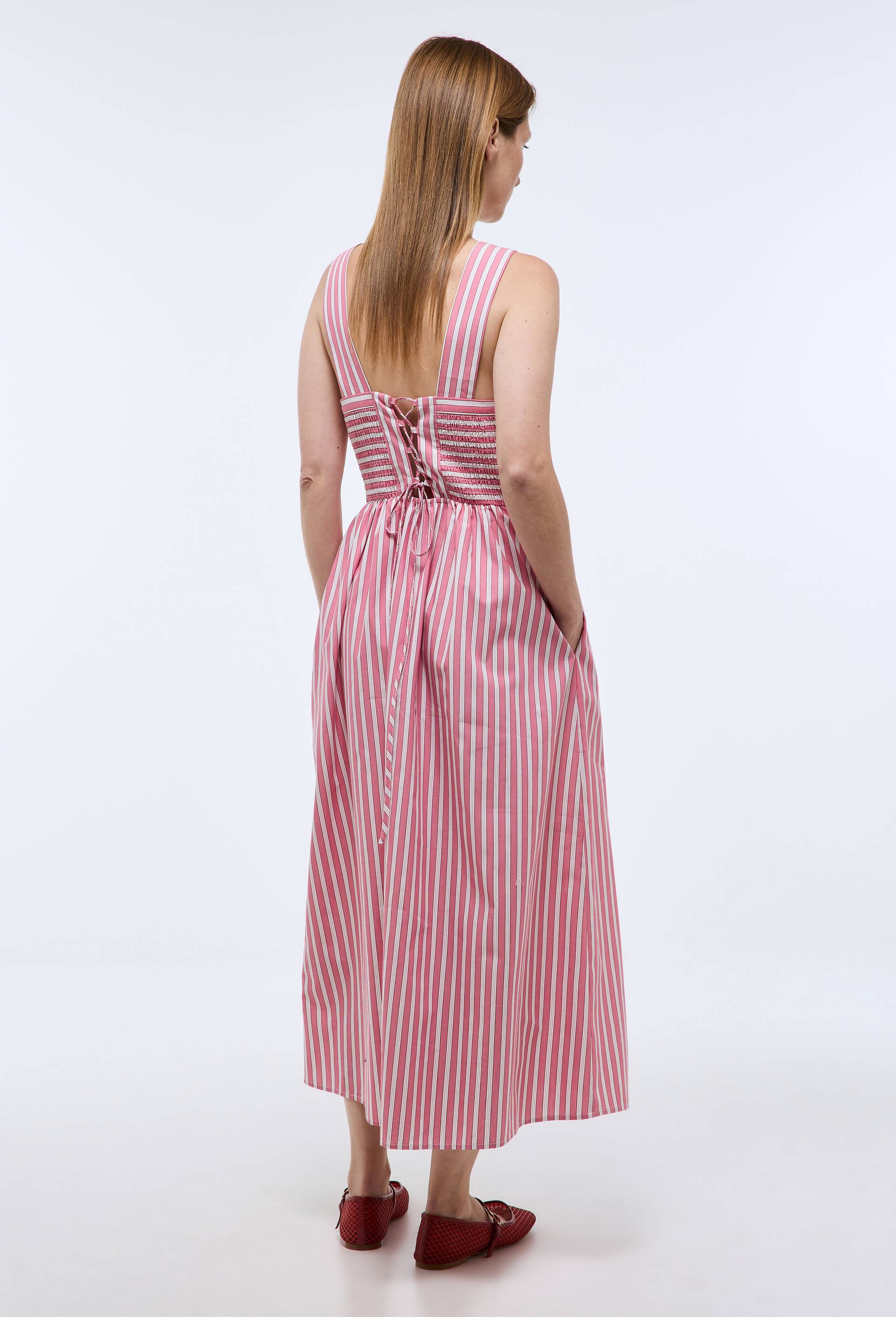 Robe midi ray&eacute;e en coton BIO GOTS, Rose, large image number 2.0