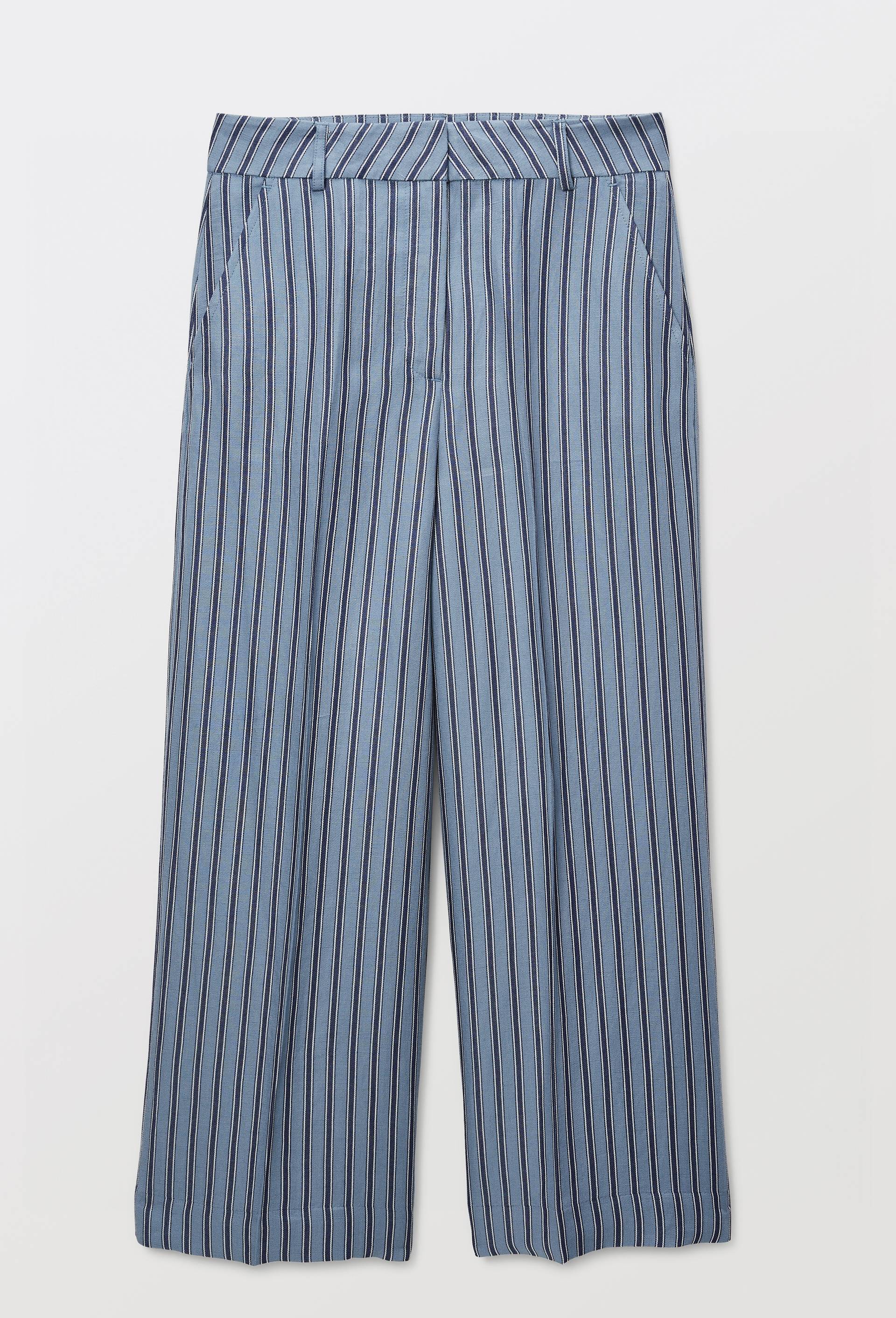 Pantalon large ray&eacute; contenant du lin, Bleu, large image number 2