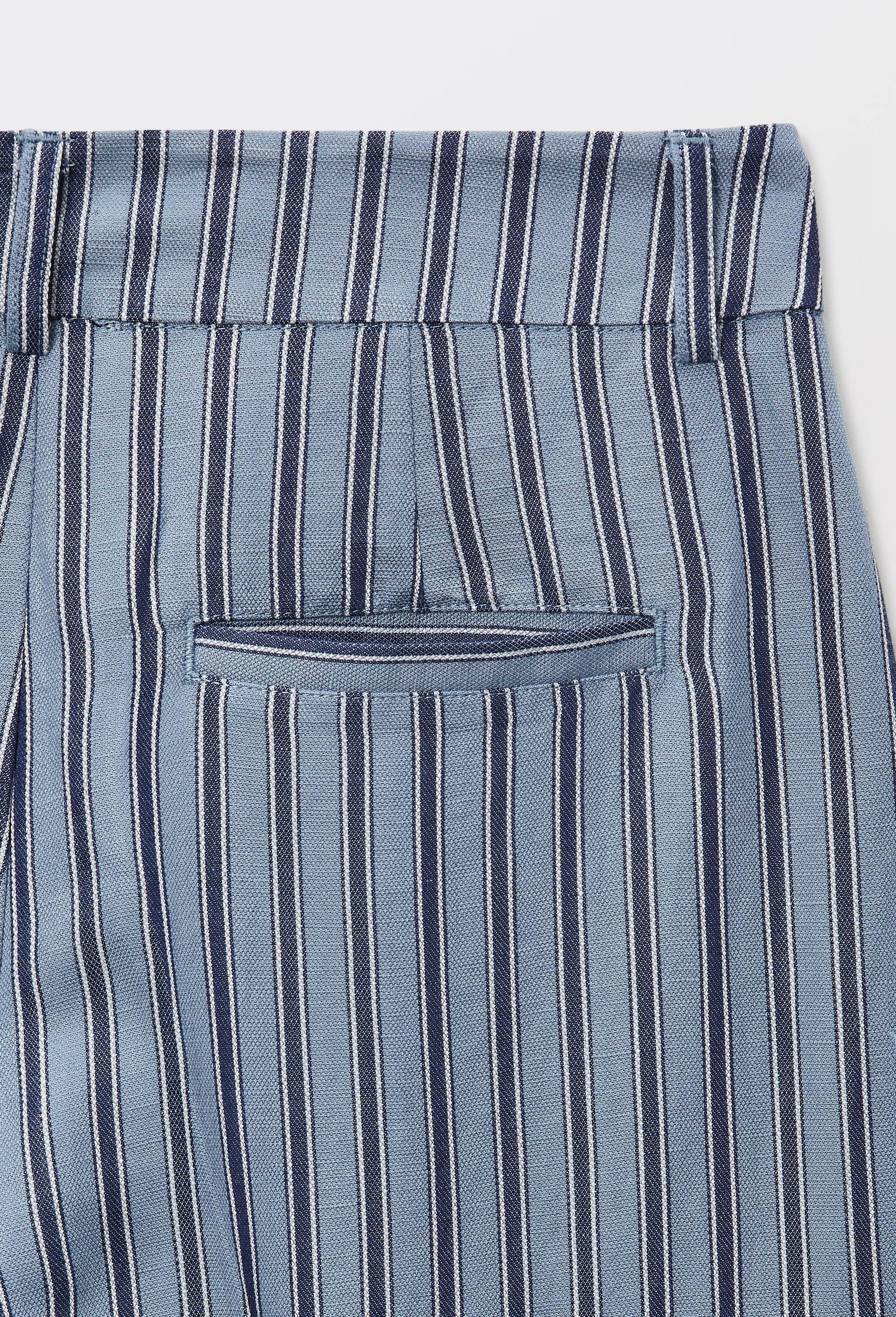 Pantalon large ray&eacute; contenant du lin, Bleu, large image number 4