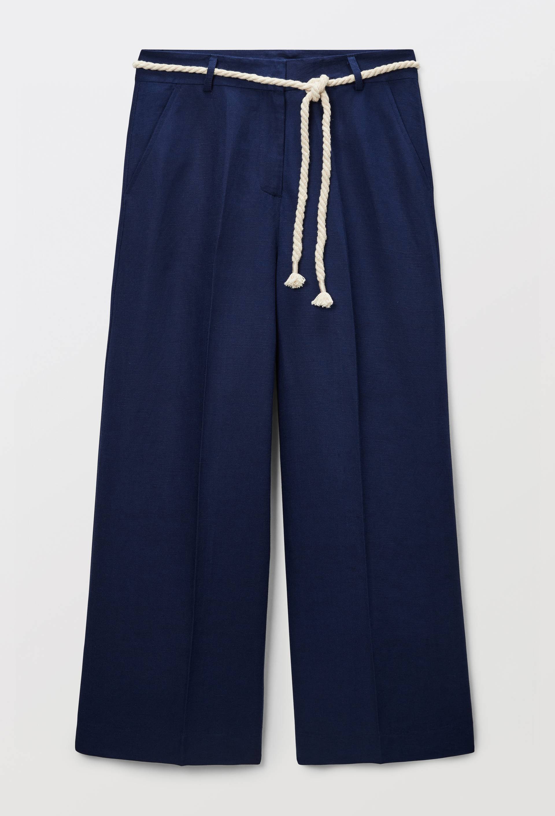 Pantalon large uni contenant du lin, Bleu fonc&eacute;, large image number 2.0