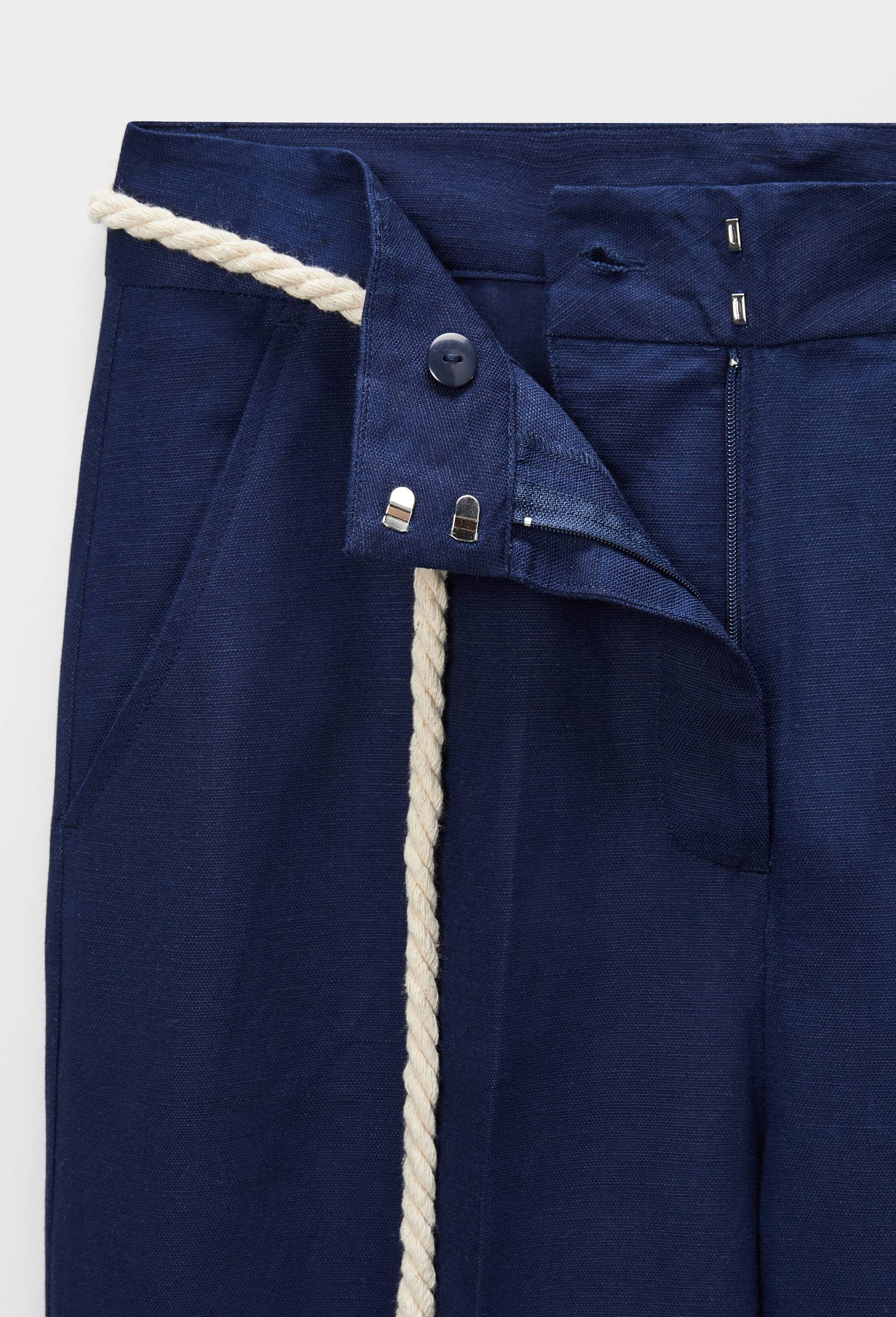 Pantalon large uni contenant du lin, Bleu fonc&eacute;, large image number 3