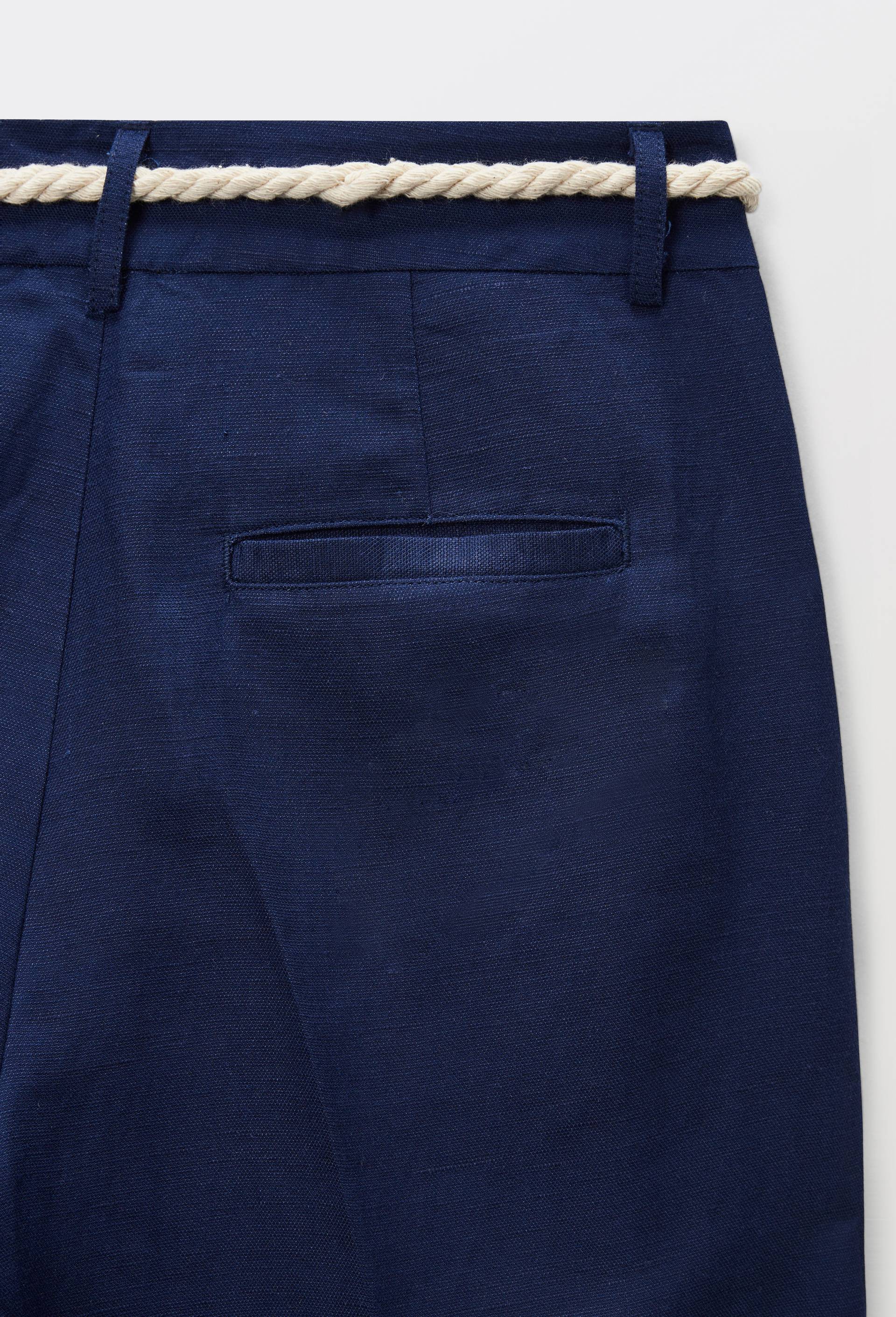 Pantalon large uni contenant du lin, Bleu fonc&eacute;, large image number 4