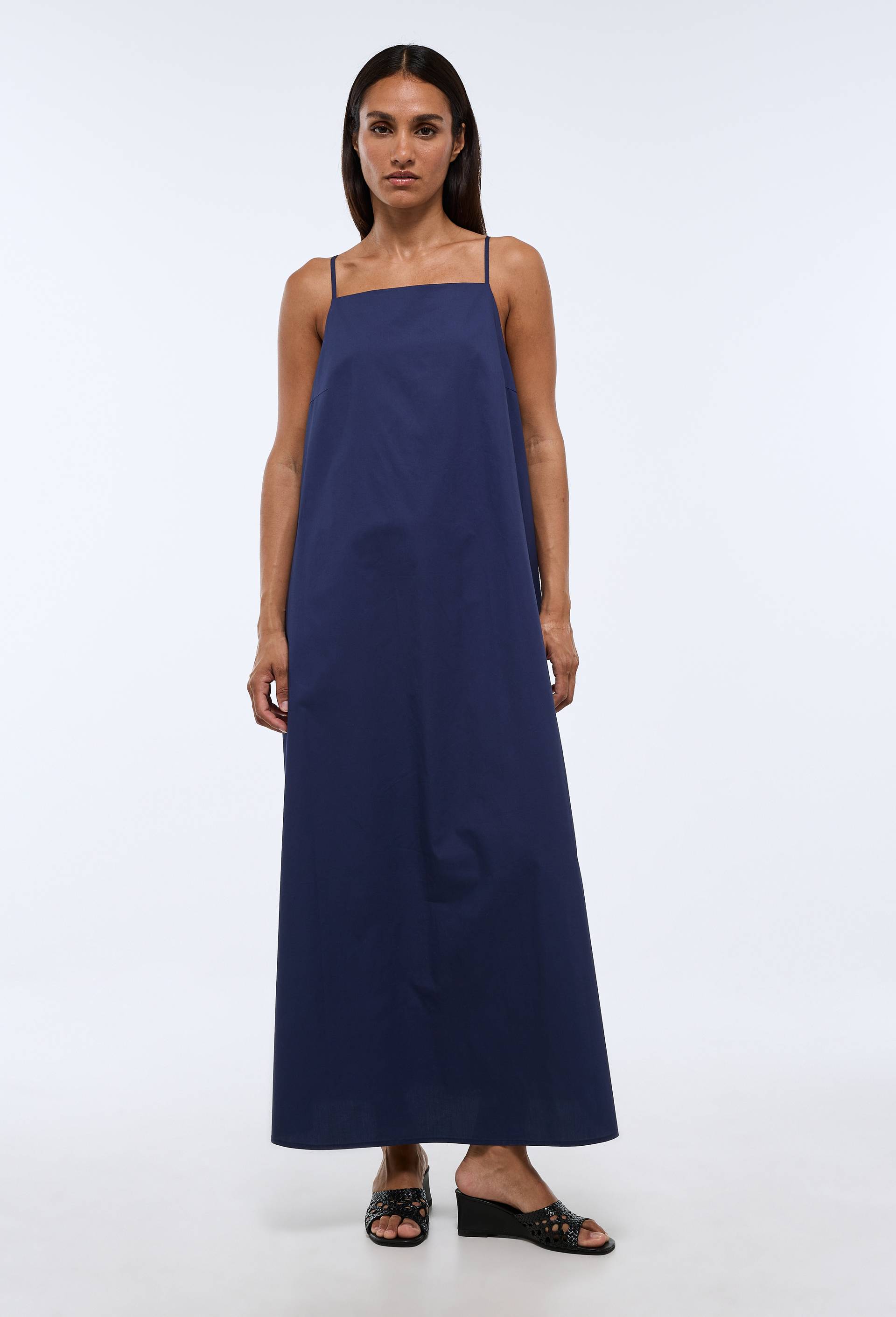 Robe longue &agrave; bretelles en coton BIO GOTS, Bleu fonc&eacute;, large image number 0.0