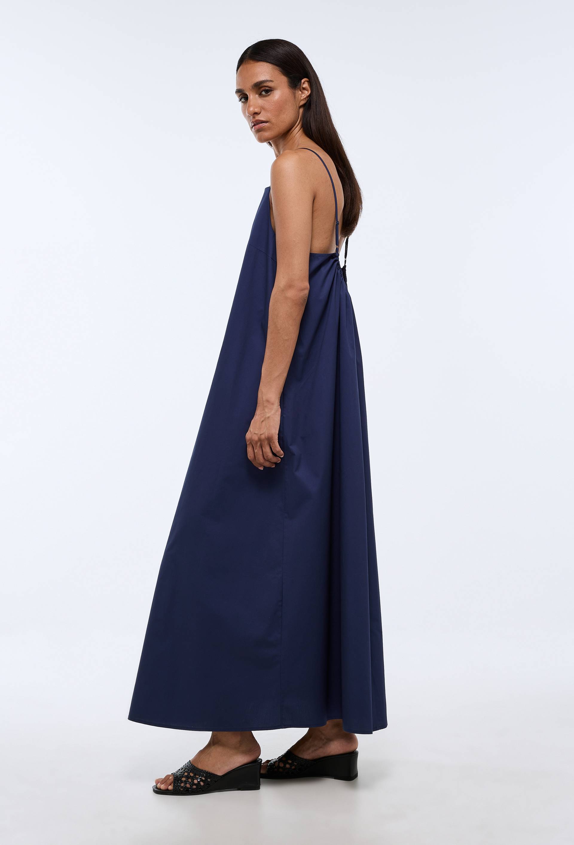 Robe longue &agrave; bretelles en coton BIO GOTS, Bleu fonc&eacute;, large image number 1