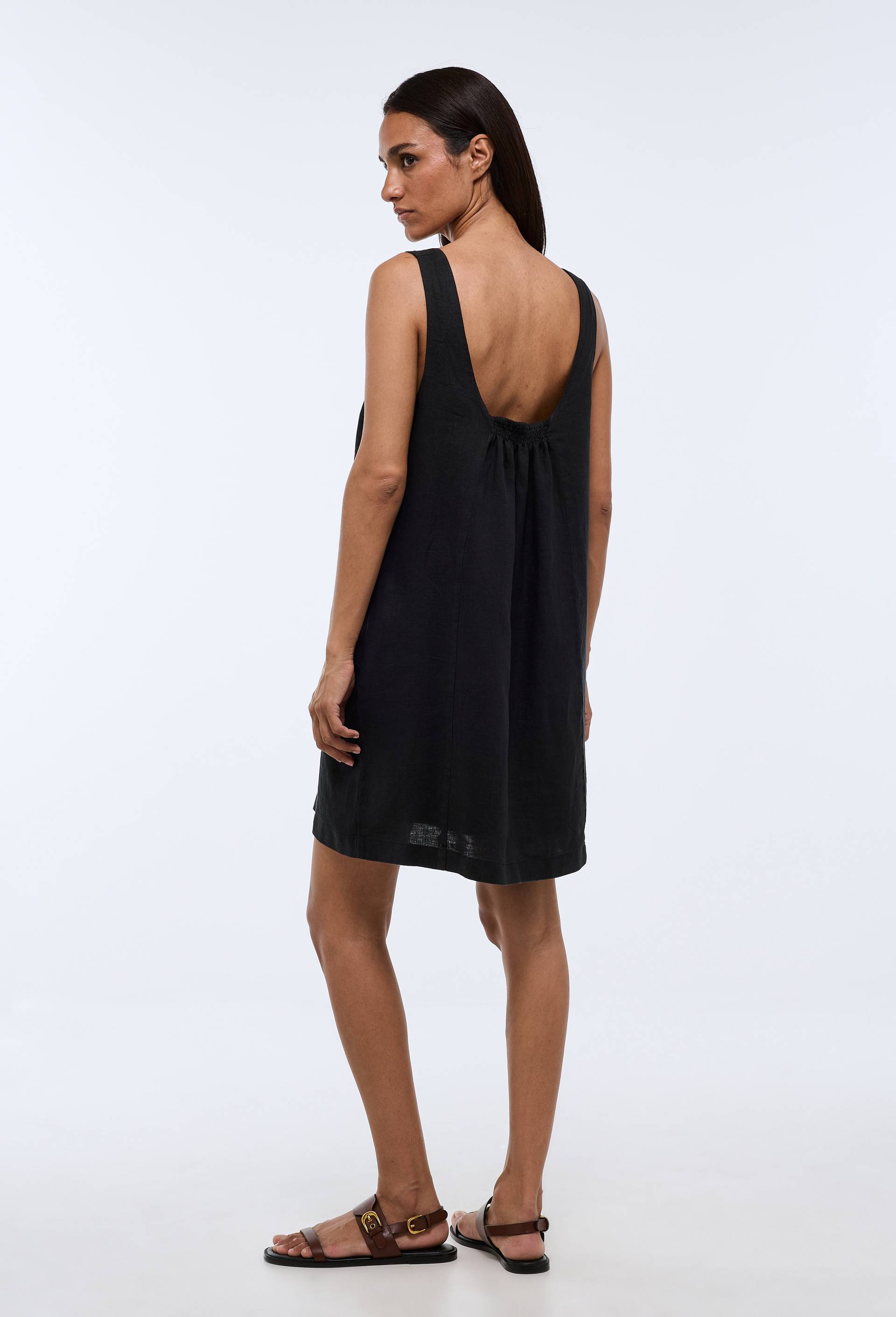 Robe courte unie en lin, Noir, large image number 1.0