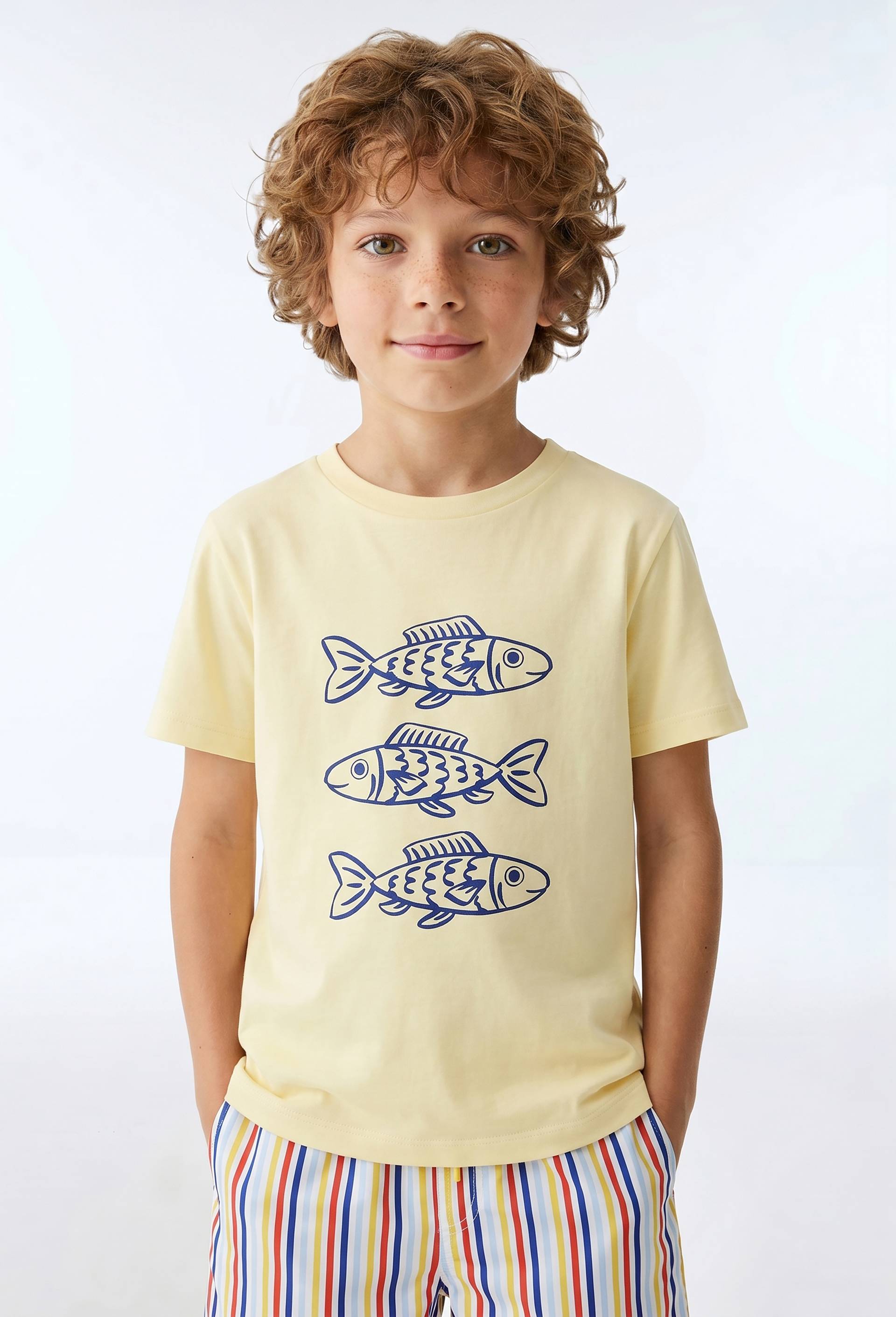T-shirt manches courtes imprim&eacute; en coton BIO GOTS, Jaune clair, large image number 0.0