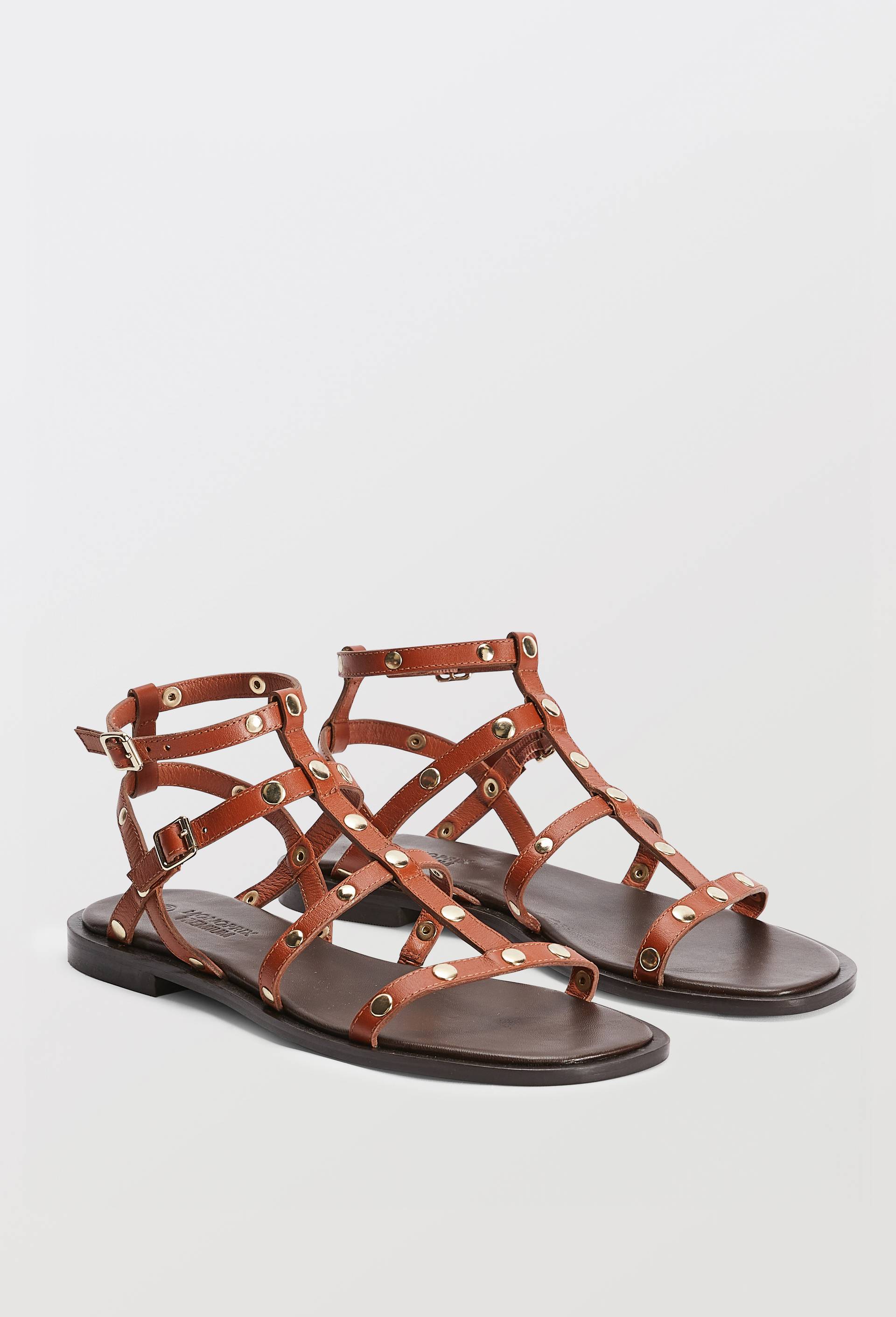 Sandales clout&eacute;es en cuir, Orange fonc&eacute;, large image number 0