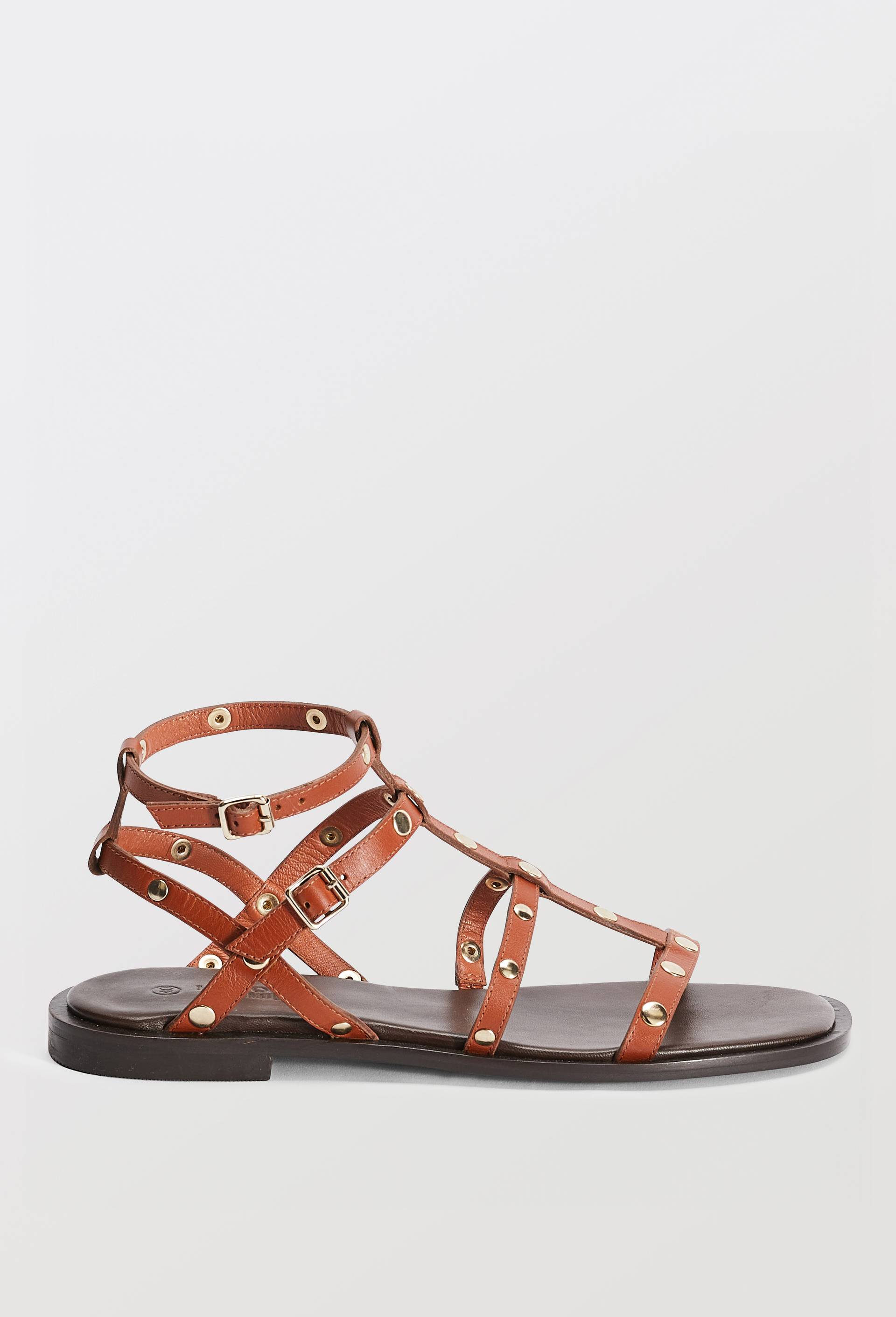Sandales clout&eacute;es en cuir, Orange fonc&eacute;, large image number 1.0