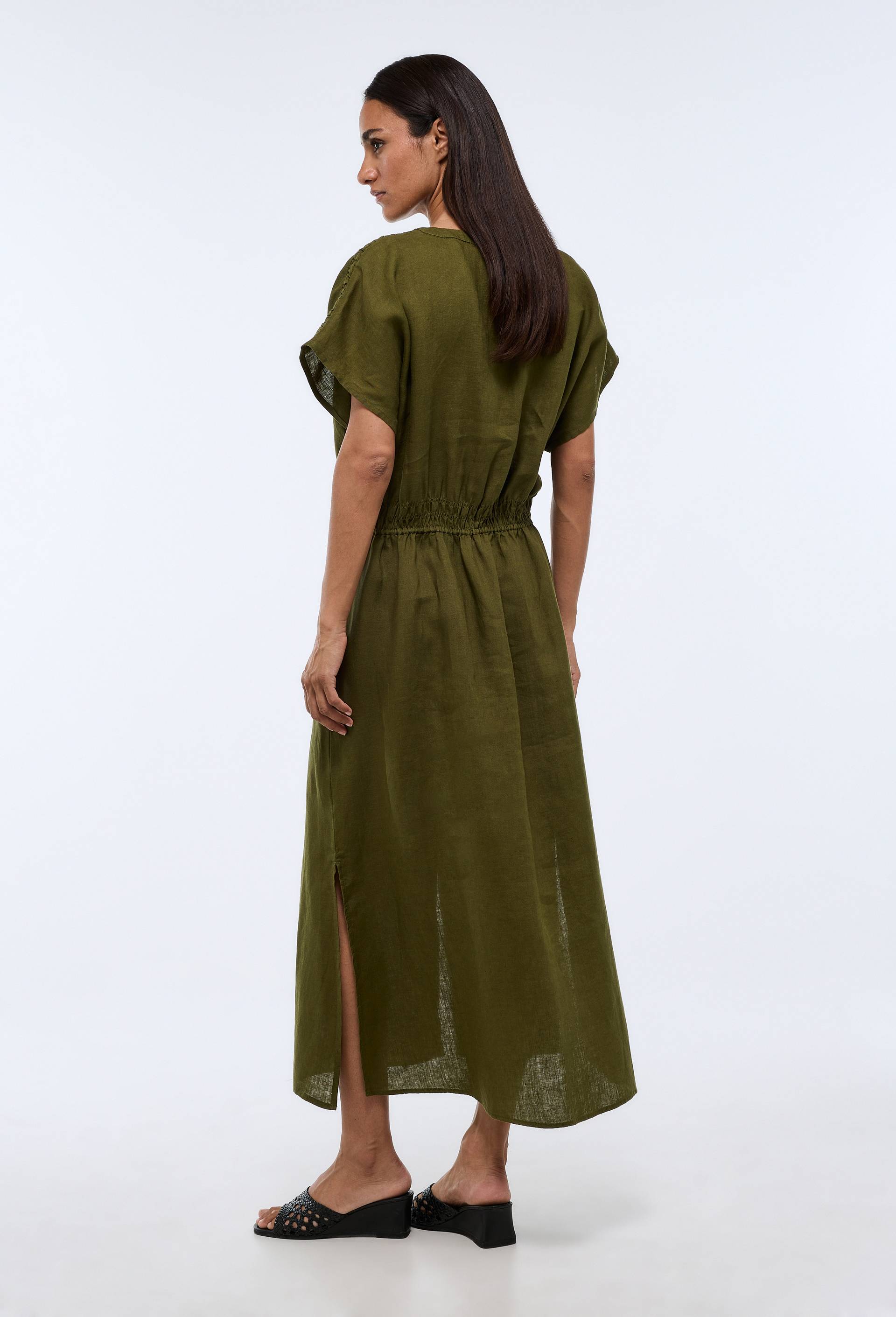 Robe midi unie en lin, Vert fonc&eacute;, large image number 2.0