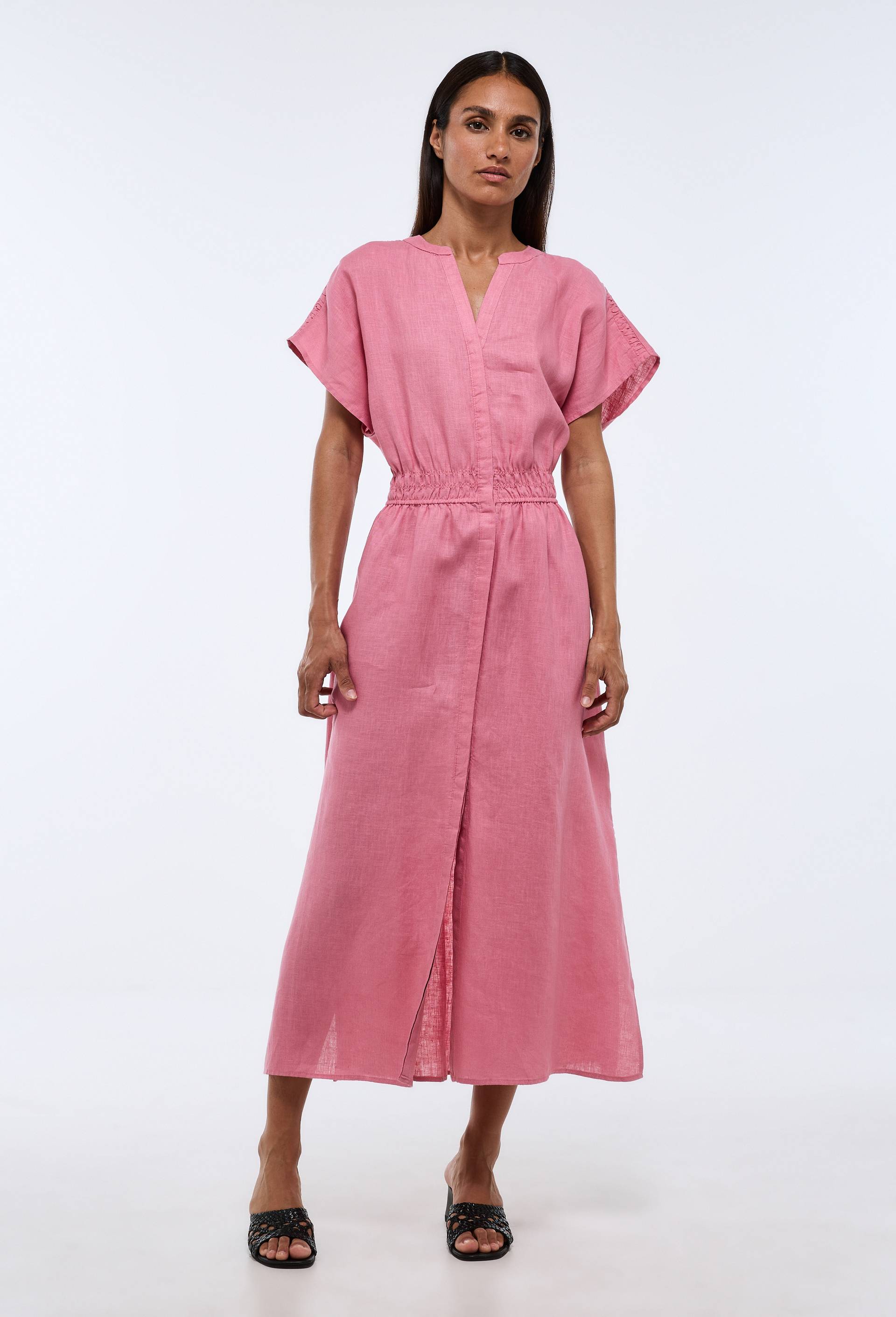Robe midi unie en lin, Rose, large image number 0
