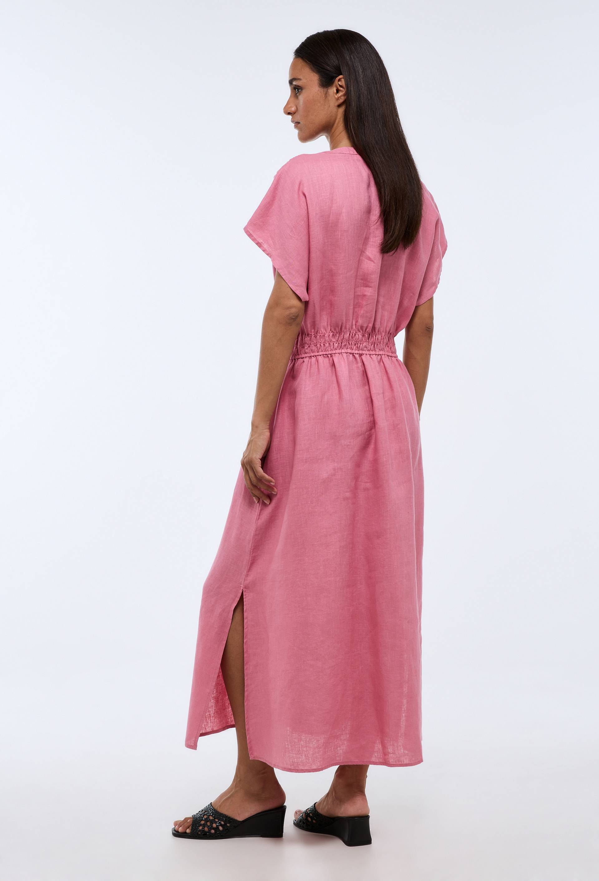 Robe midi unie en lin, Rose, large image number 1.0