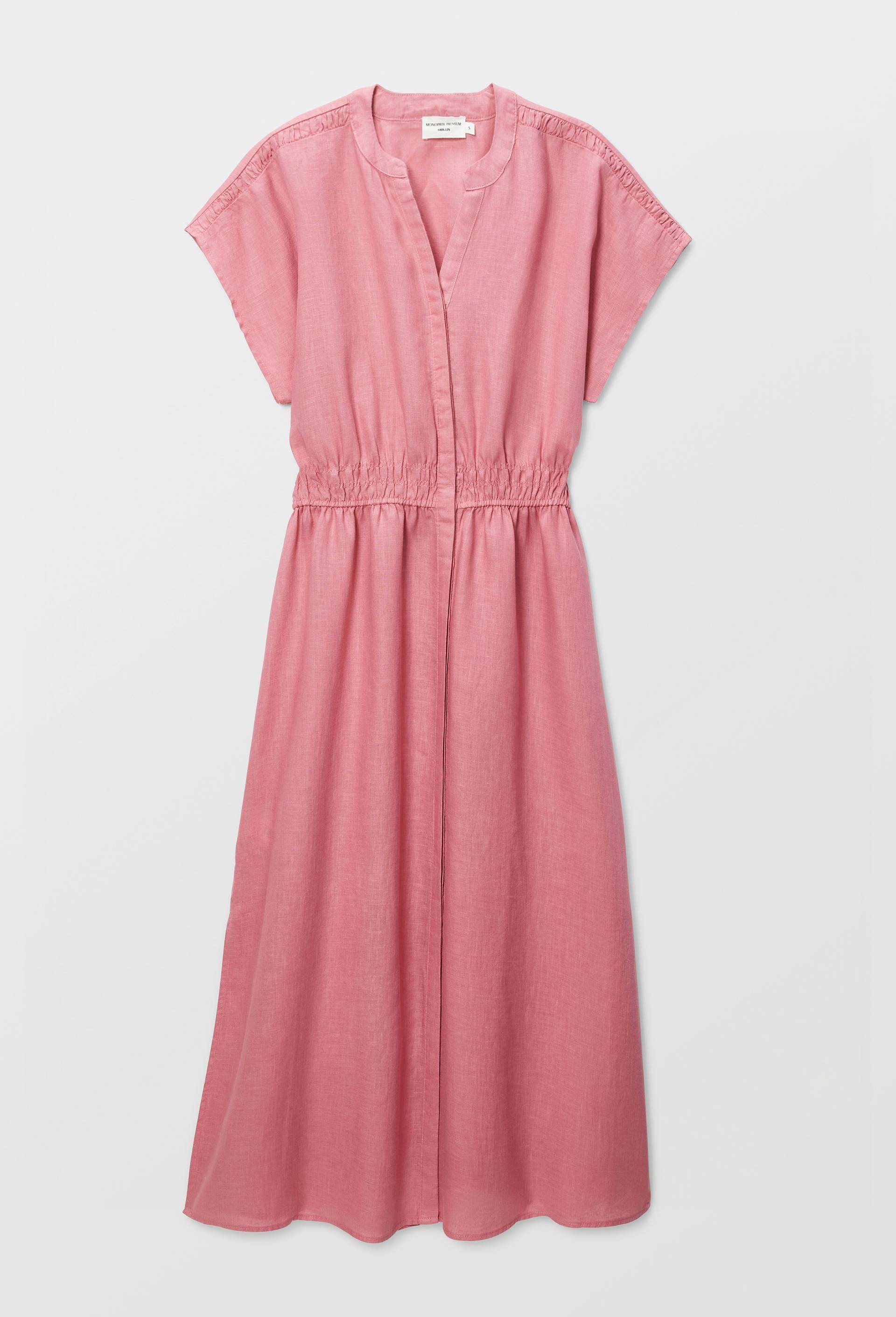Robe midi unie en lin, Rose, large image number 2.0