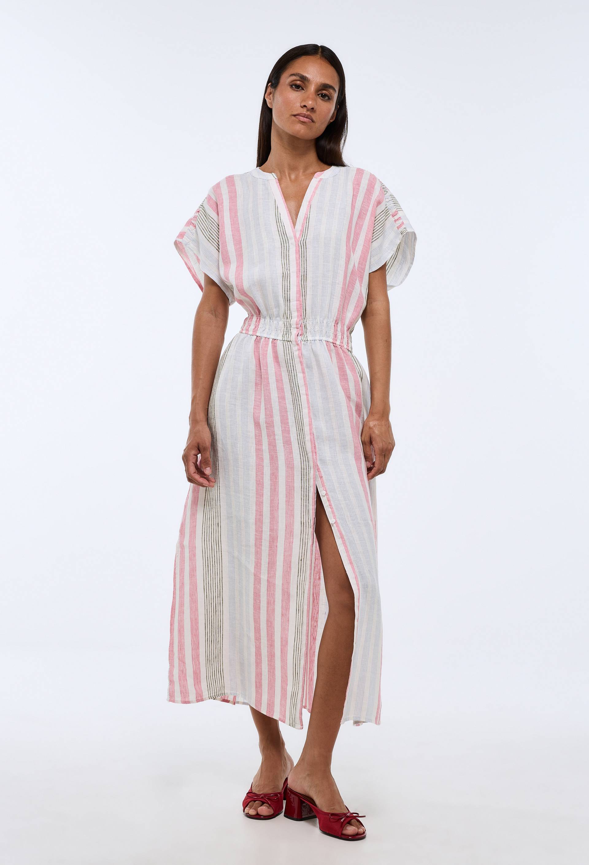Robe midi imprim&eacute;e en lin, Rose, large image number 0