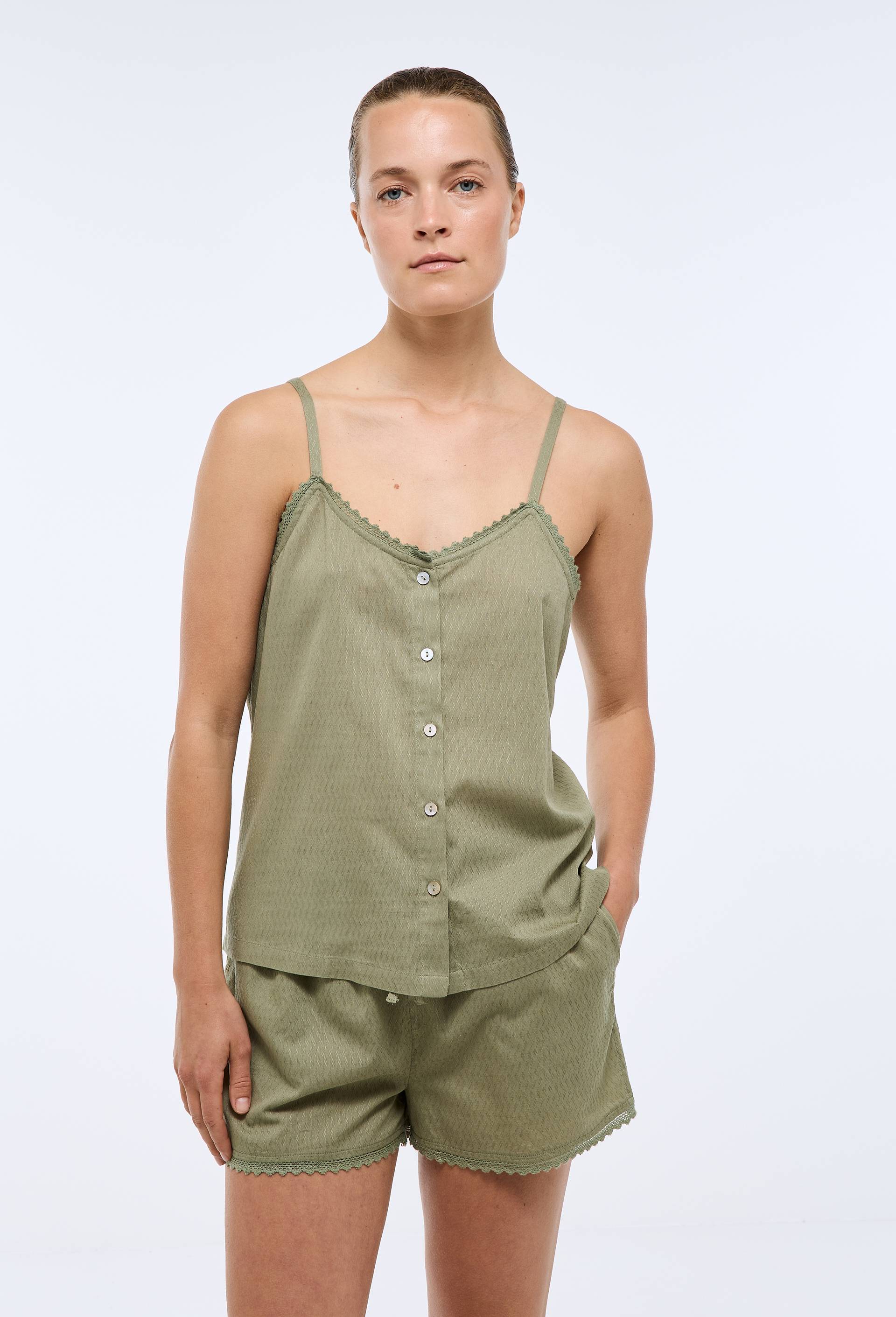 Pyjashort bretelles uni en coton BIO GOTS, Vert fonc&eacute;, swatch image