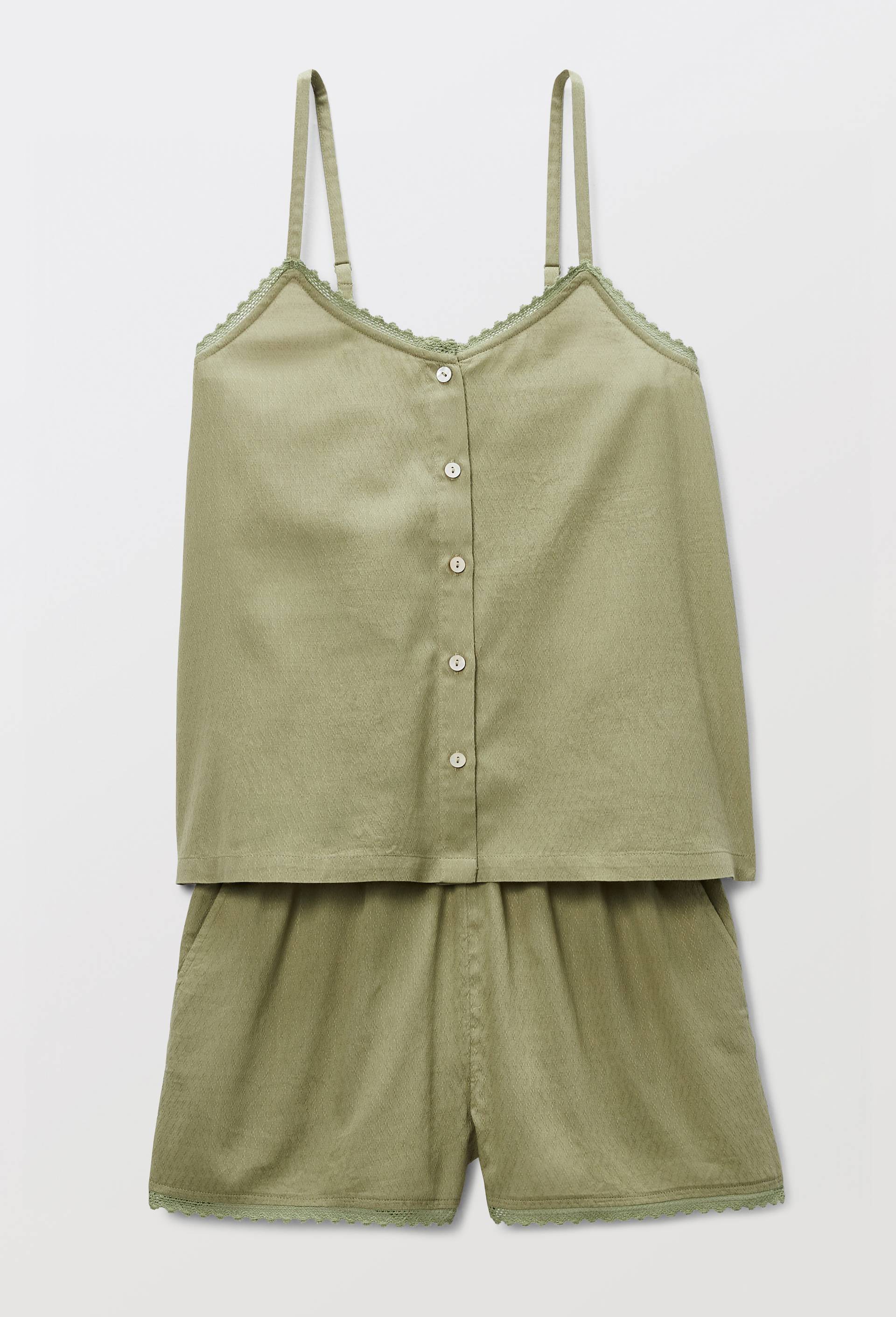 Pyjashort bretelles uni en coton BIO GOTS, Vert fonc&eacute;, large image number 2