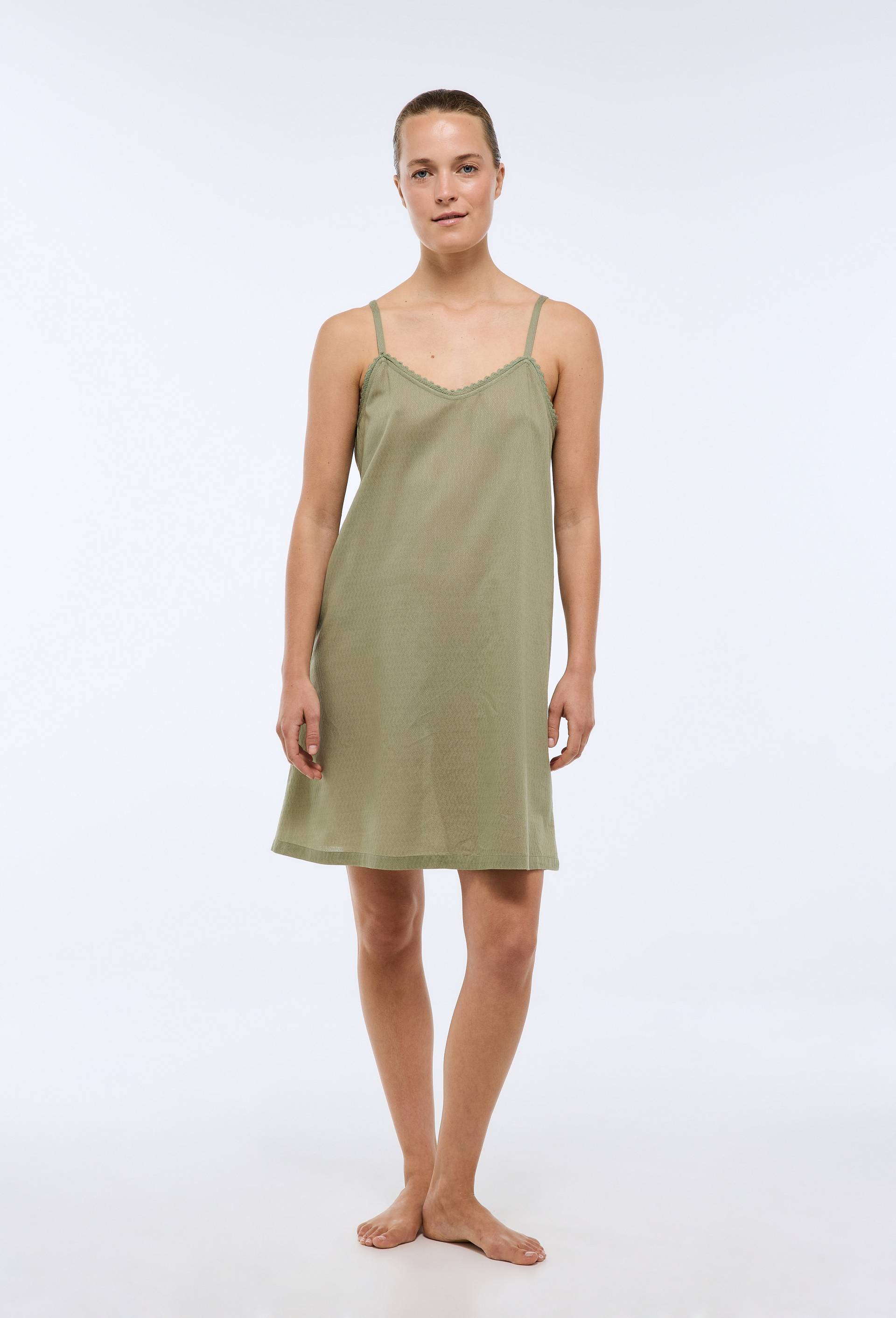 Nuisette fines bretelles unie en coton BIO GOTS, Vert fonc&eacute;, swatch image