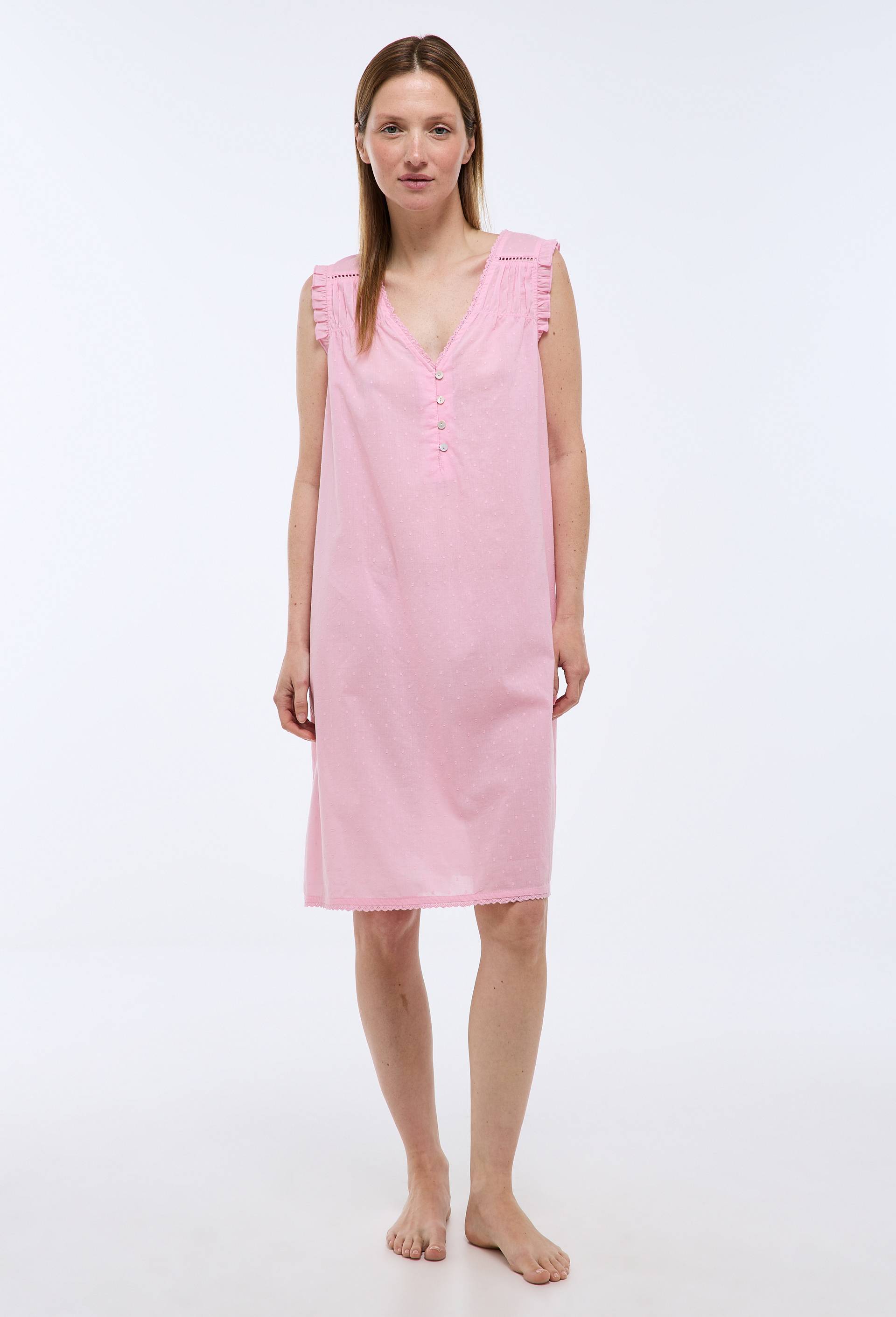 Chemise de nuit unie en plumetis de coton BIO GOTS, Rose, large image number 0.0