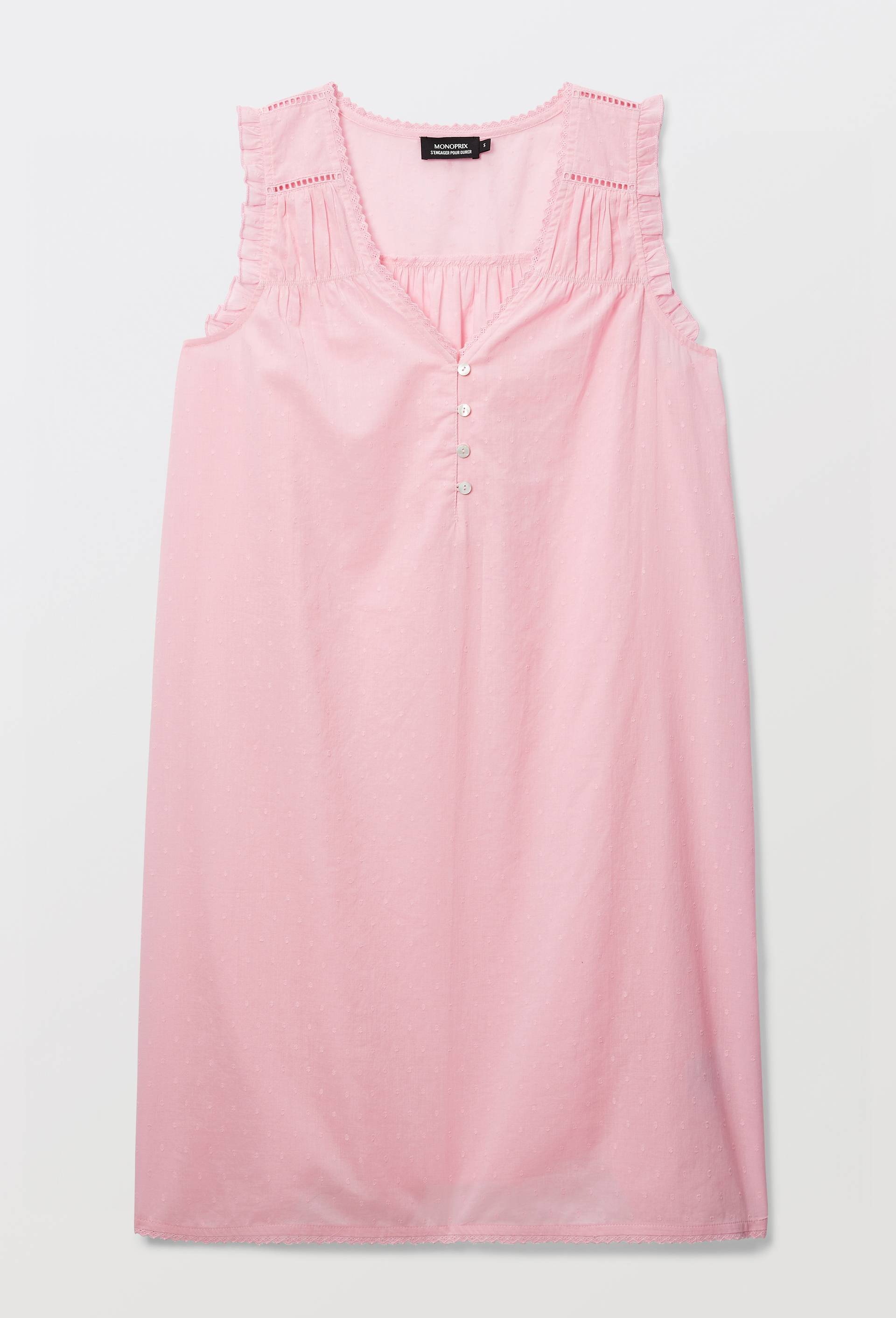Chemise de nuit unie en plumetis de coton BIO GOTS, Rose, large image number 2.0