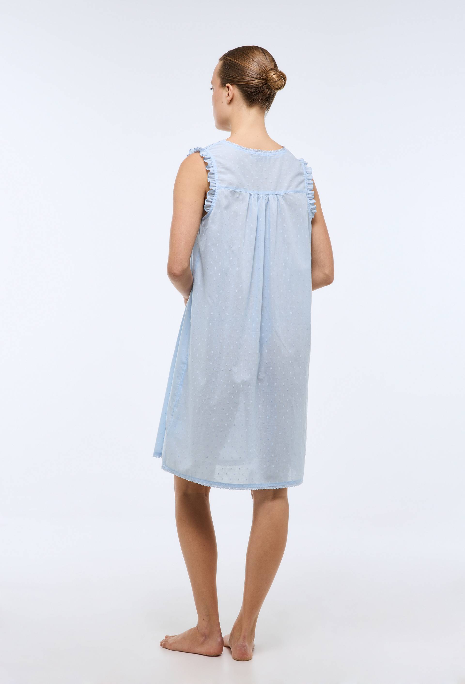 Chemise de nuit unie en plumetis de coton BIO GOTS, Bleu clair, large image number 1