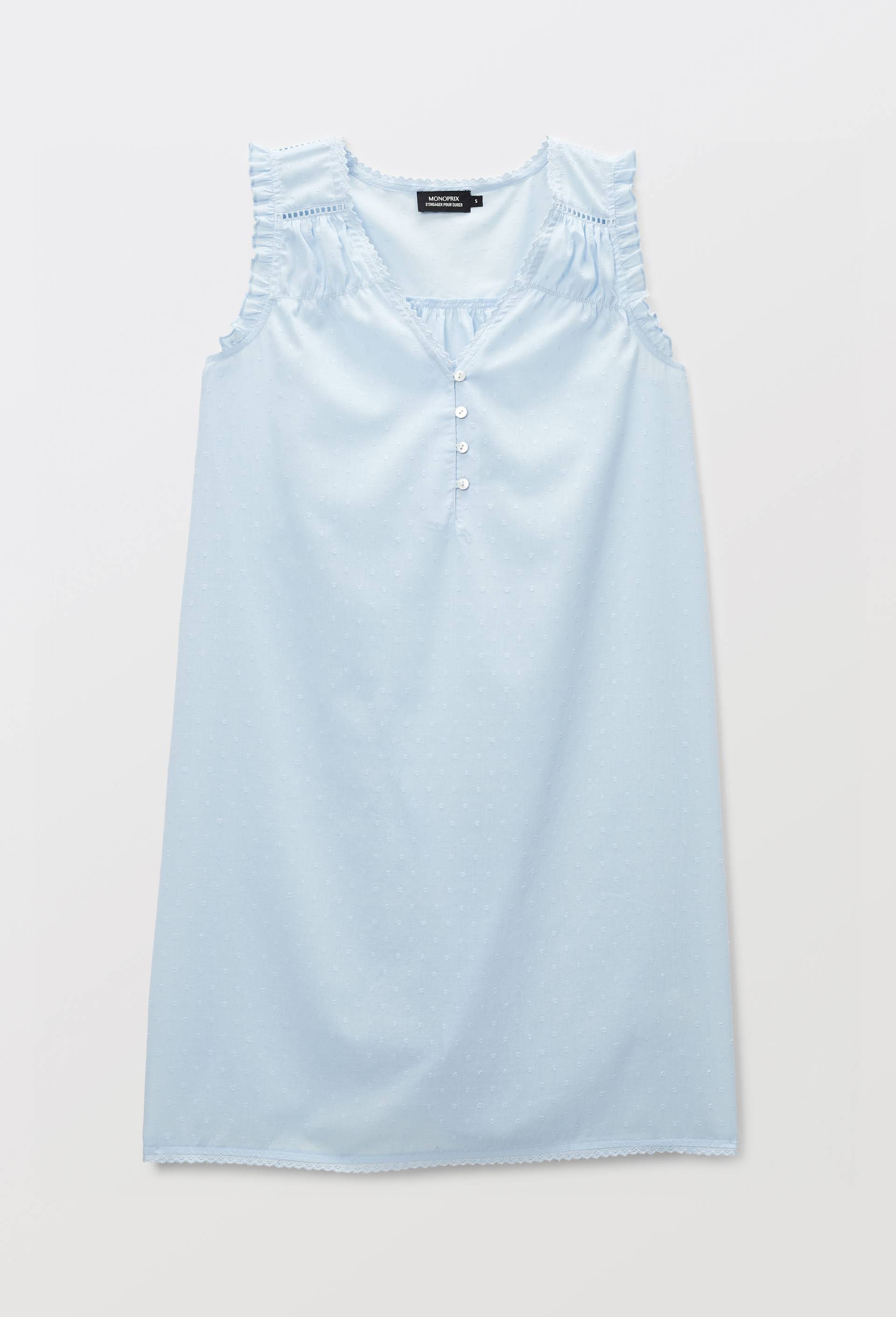 Chemise de nuit unie en plumetis de coton BIO GOTS, Bleu clair, large image number 2