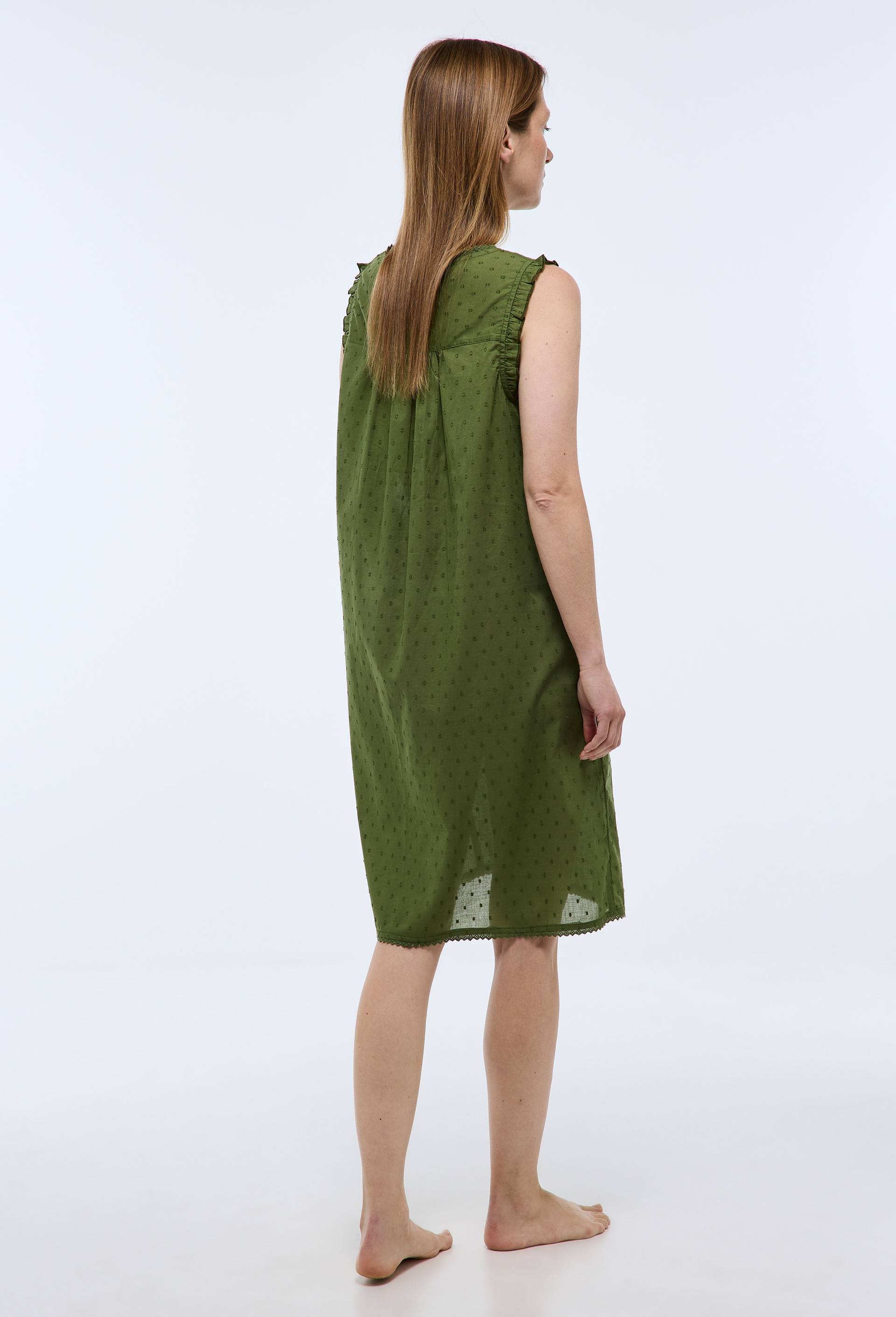 Chemise de nuit unie en plumetis de coton BIO GOTS, Vert fonc&eacute;, large image number 1.0