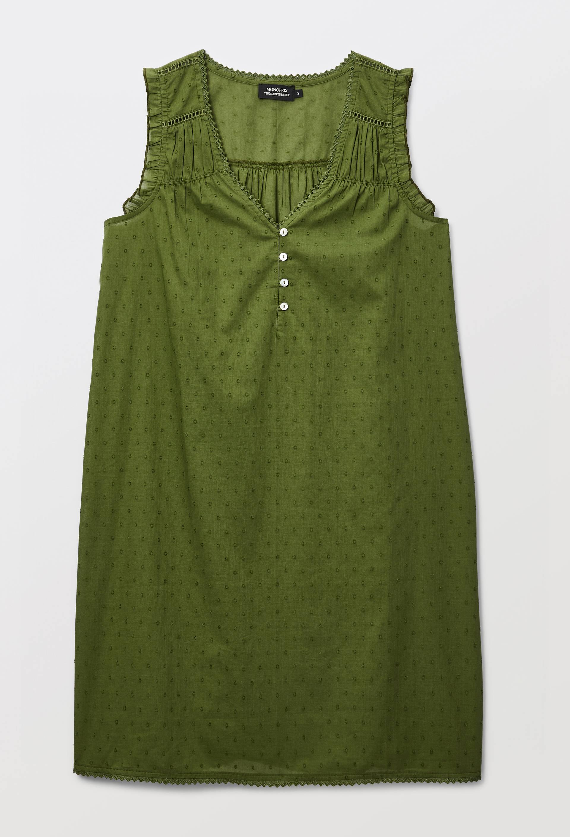 Chemise de nuit unie en plumetis de coton BIO GOTS, Vert fonc&eacute;, large image number 2