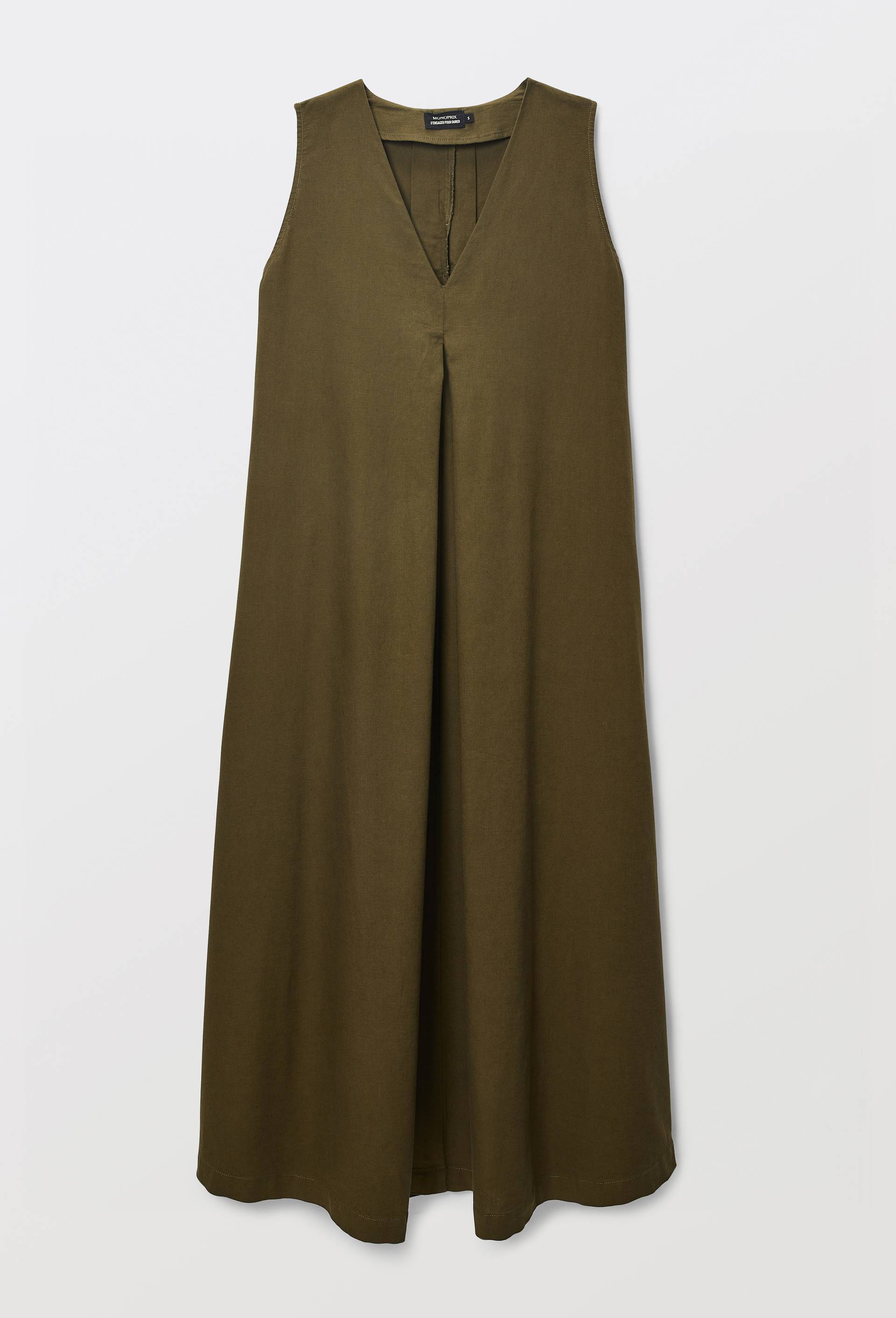 Robe longue unie contenant du lin, Vert fonc&eacute;, large image number 2